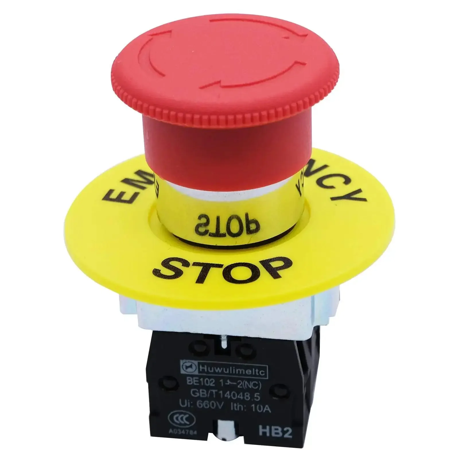 2NC 22mm Red Emergency Stop Push Button Switch Latching E Stop Red Mushroom Style With 40mm Button Diameter, 22mm Panel Mount, 6mm Thickness, 660V 10A AC Industrial Shut Off - Image 3