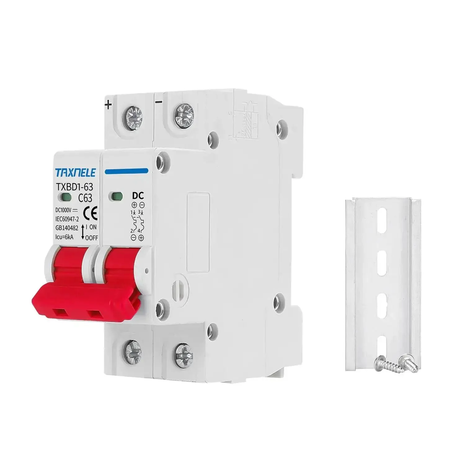 2P 1000V 63A Solar DC Mini Circuit Breaker With Thermal Magnetic Trip, DIN Rail Mount DC Disconnect Switch For Real World Solar PV Systems, Pro Grade Arc Quencher And Short Circuit Protection, Easy Install And Reliable Performance
