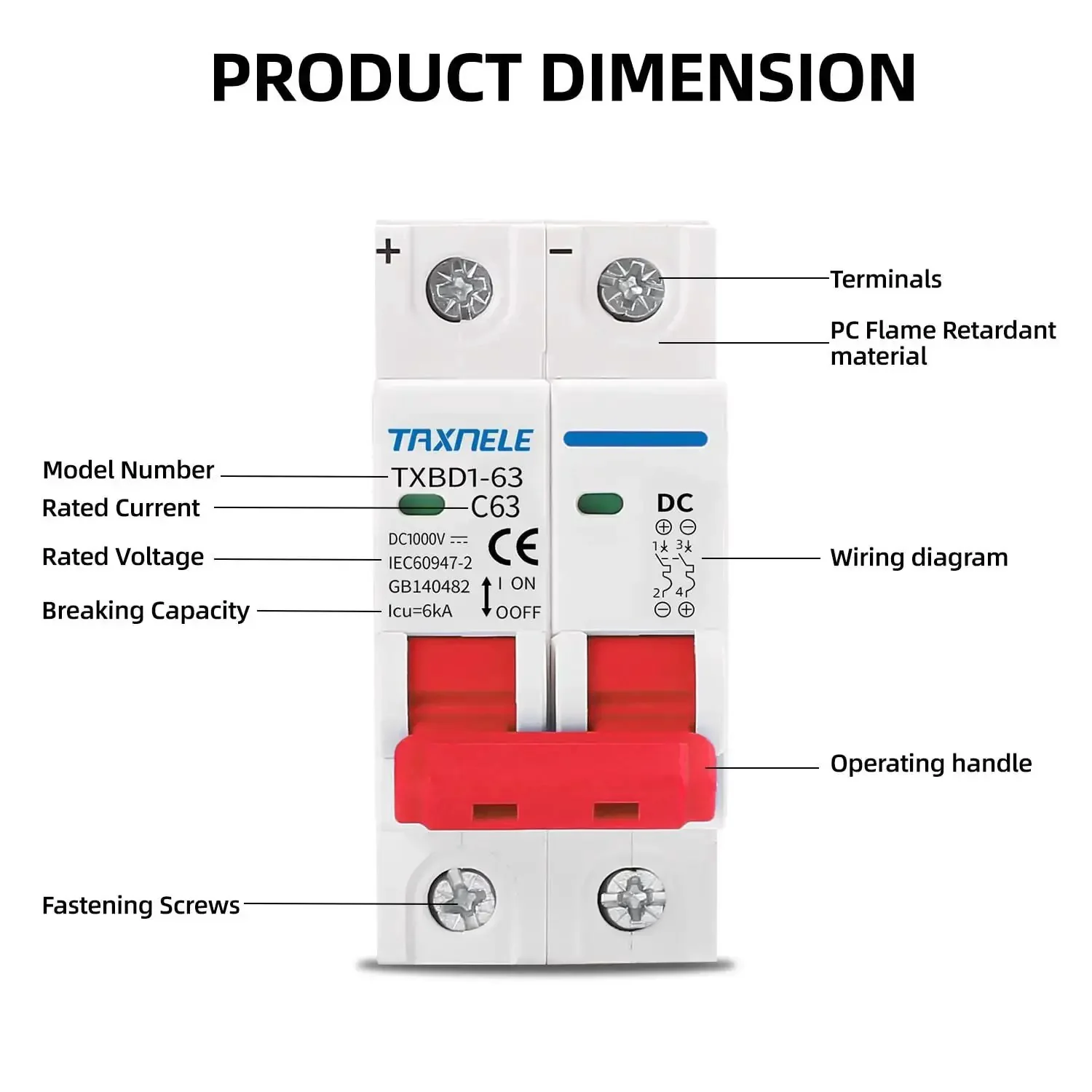 2P 1000V 63A Solar DC Mini Circuit Breaker With Thermal Magnetic Trip, DIN Rail Mount DC Disconnect Switch For Real World Solar PV Systems, Pro Grade Arc Quencher And Short Circuit Protection, Easy Install And Reliable Performance - Image 5