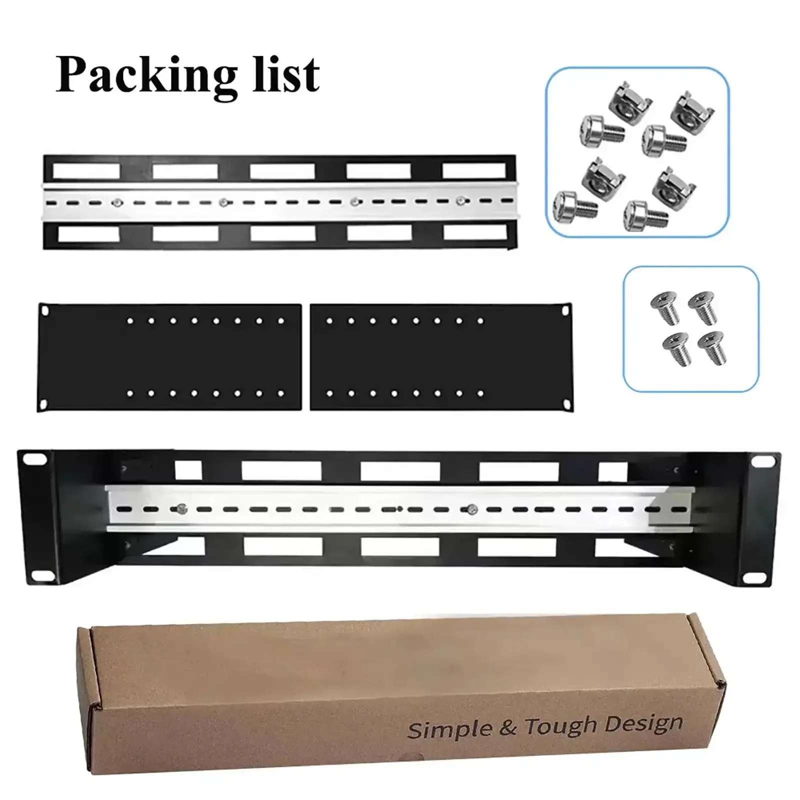 2U 19 Inch Din Rail Chassis Bracket Depth Adjustable Rackmount Kit In Aluminum For Easy Mounting Of 35mm Din Rail Devices Like Ethernet Switches, Media Converters, Power Supplies, And Industrial Shelves In Any Standard Cabinet - Image 2