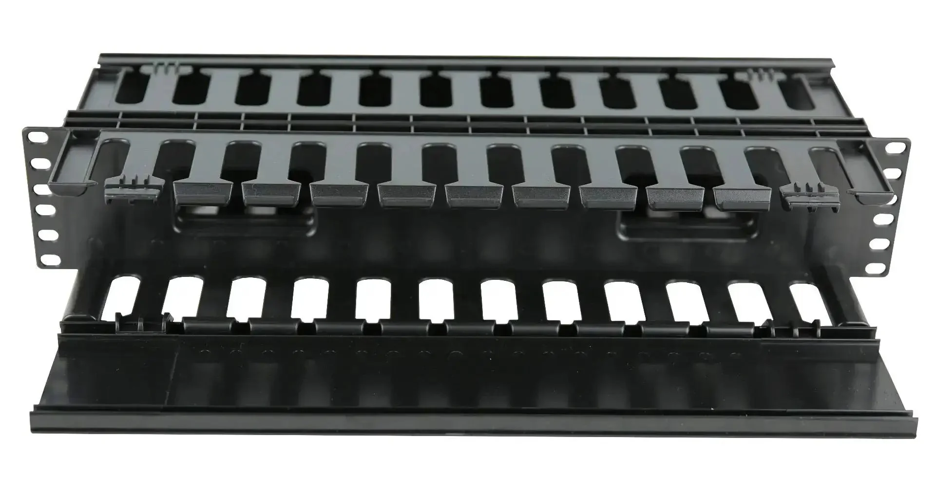 2U Horizontal Double Sided Finger Duct Cable Manager For 19 Inch Rack Mount With 12 Slots On Each Side Lightweight Pro Grade Durable Cable Organizer Includes Plastic Panel Cover For A Neat And Tidy Rack - Image 3