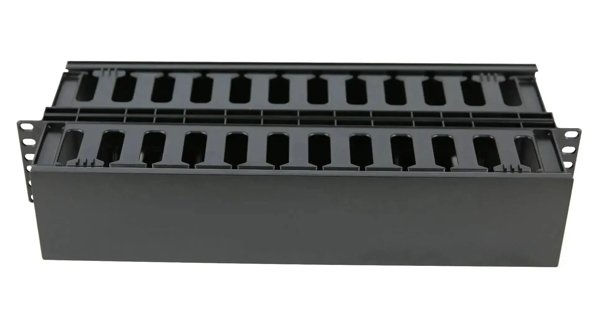 2U Horizontal Double Sided Finger Duct Cable Manager For 19 Inch Rack Mount With 12 Slots On Each Side Lightweight Pro Grade Durable Cable Organizer Includes Plastic Panel Cover For A Neat And Tidy Rack - Image 4