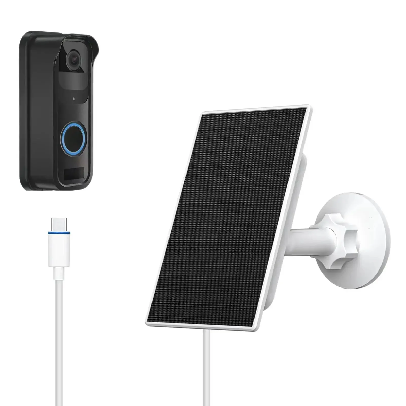2W Solar Panel Charger For Blink Doorbell With USB C 5V Output, IP65 Waterproof Outdoor Solar Power Kit, 9ft Cable And 360 Degree Adjustable Bracket To Keep Your Doorbell Charged On The Fly