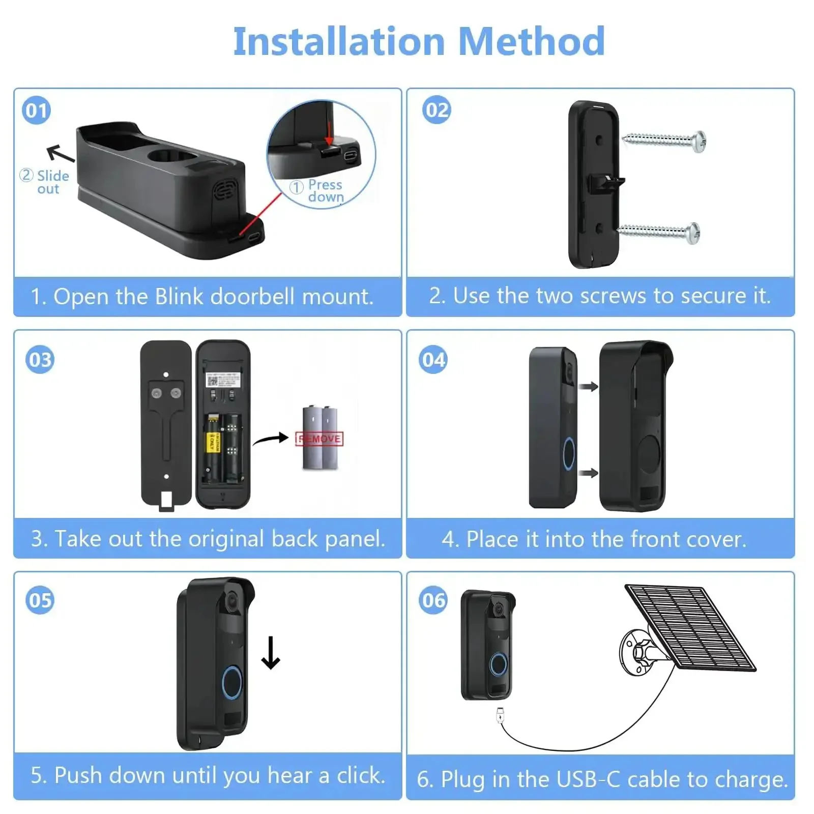 2W Solar Panel Charger For Blink Doorbell With USB C 5V Output, IP65 Waterproof Outdoor Solar Power Kit, 9ft Cable And 360 Degree Adjustable Bracket To Keep Your Doorbell Charged On The Fly - Image 2