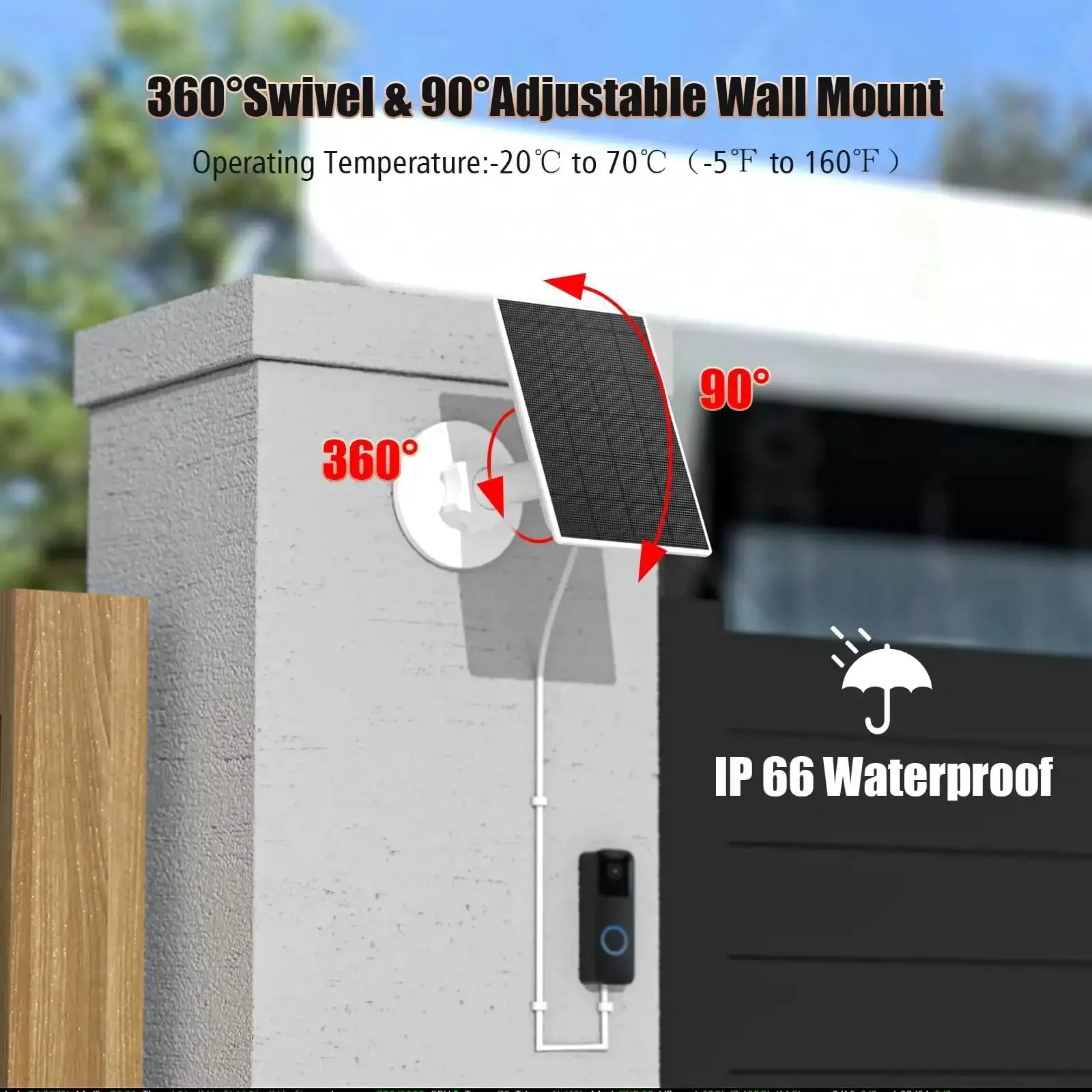 2W Solar Panel For Blink Outdoor 4 Camera And Video Doorbell USB C Solar Charger With 8.86 ft Cable And 360 Degree Adjustable Mounting Bracket Keeps Your Blink Cameras Powered By Sun - Image 4