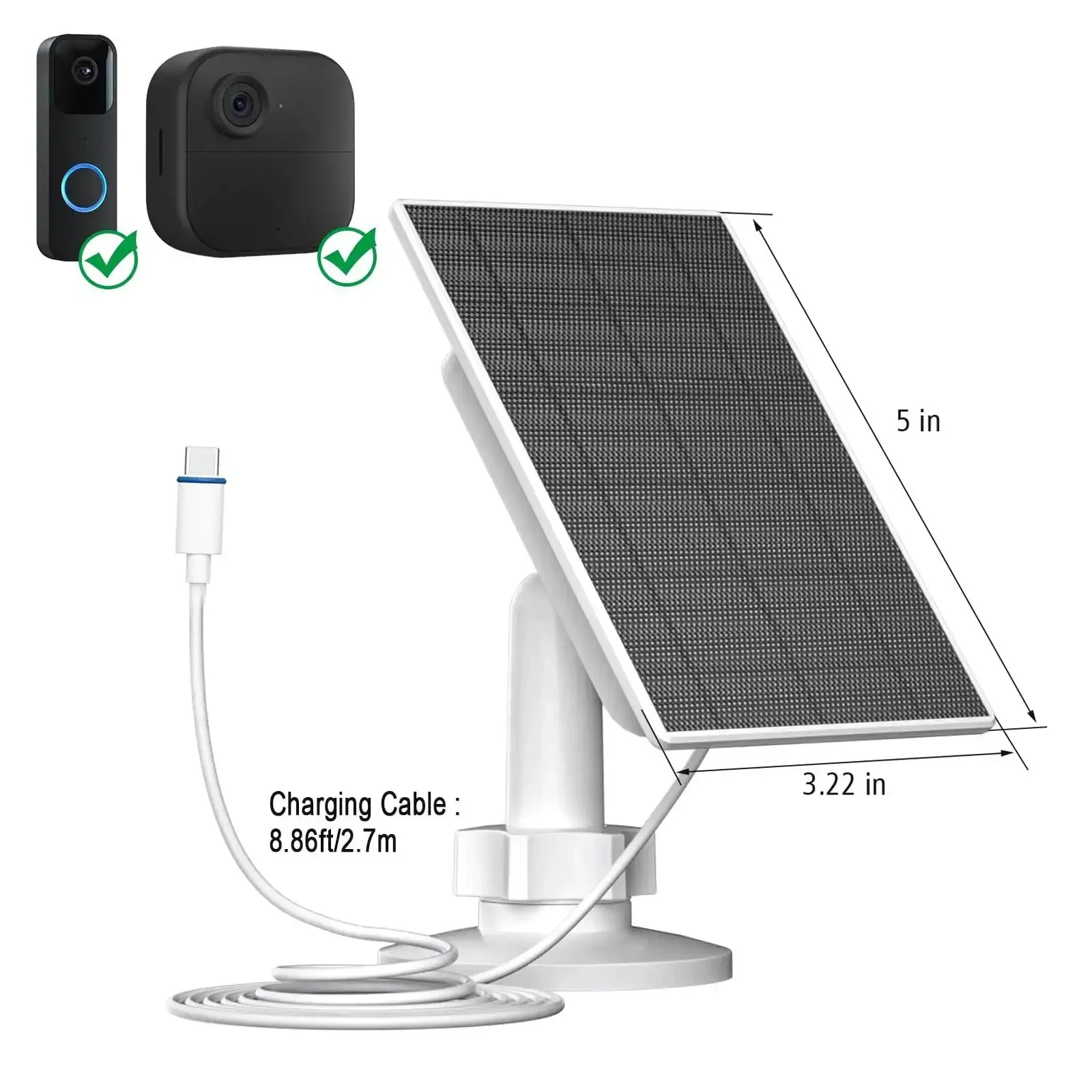2W Solar Panel For Blink Outdoor 4 Camera And Video Doorbell USB C Solar Charger With 8.86 ft Cable And 360 Degree Adjustable Mounting Bracket Keeps Your Blink Cameras Powered By Sun - Image 7