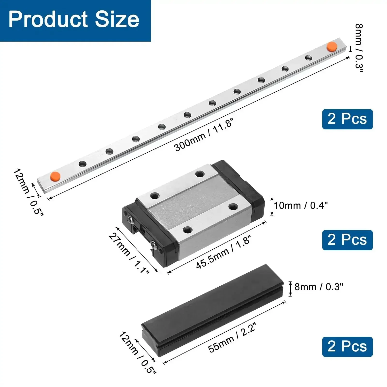 2x 300mm Linear Guide Rails With 2x MGN12H Carriage Blocks And 2x Mini MGN12 Guides For DIY 3D Printers And CNC Machines Heavy Duty Bearing Steel Black - Image 7