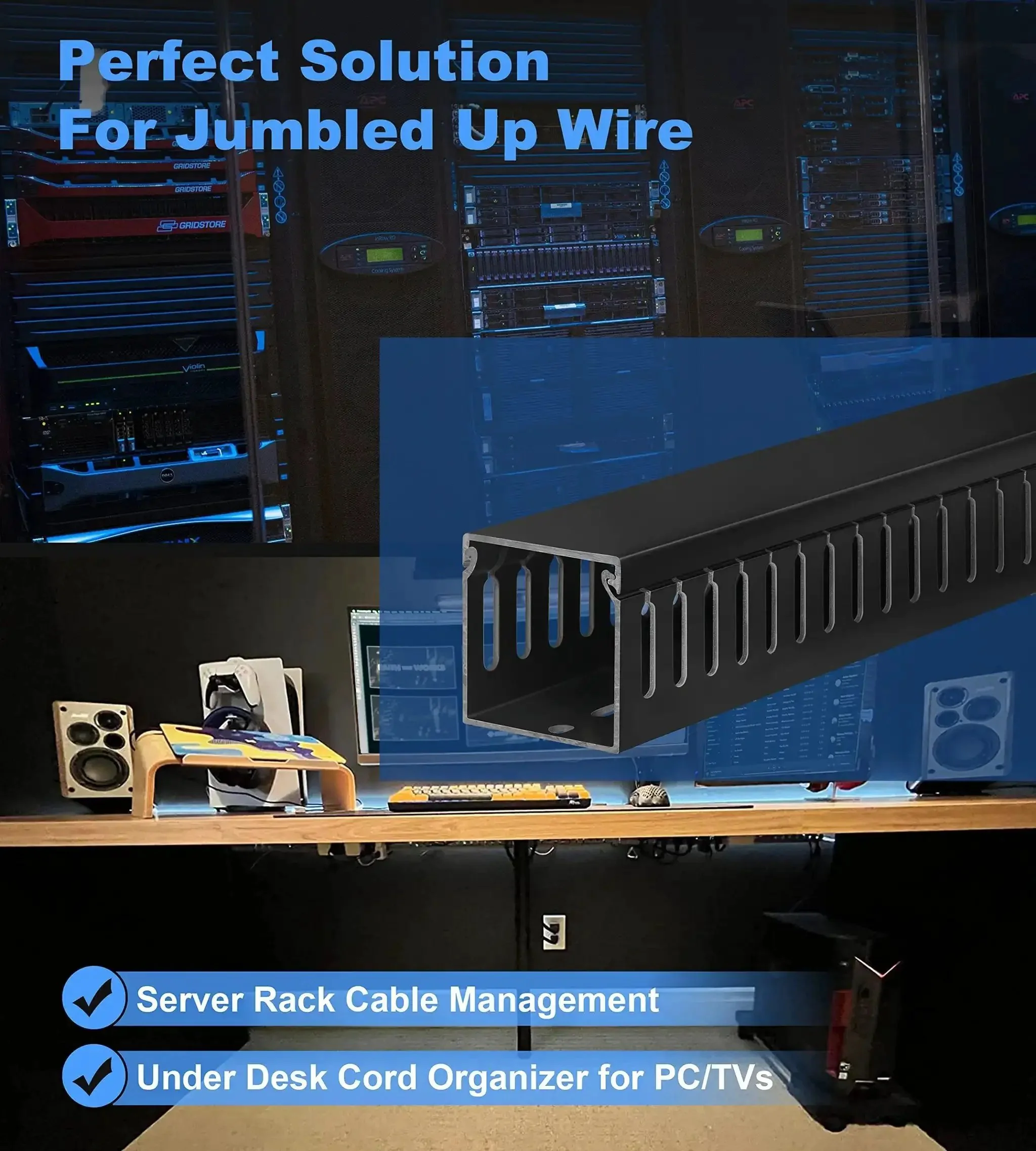 2x2 Inch Cable Raceway For Under Desk Cable Management, Open Slot Wire Duct Hider, Durable PVC Cable Channel For Network PC And TV Cables, Neat, Safe, Tangle Free, DIY Friendly, Black - Image 3