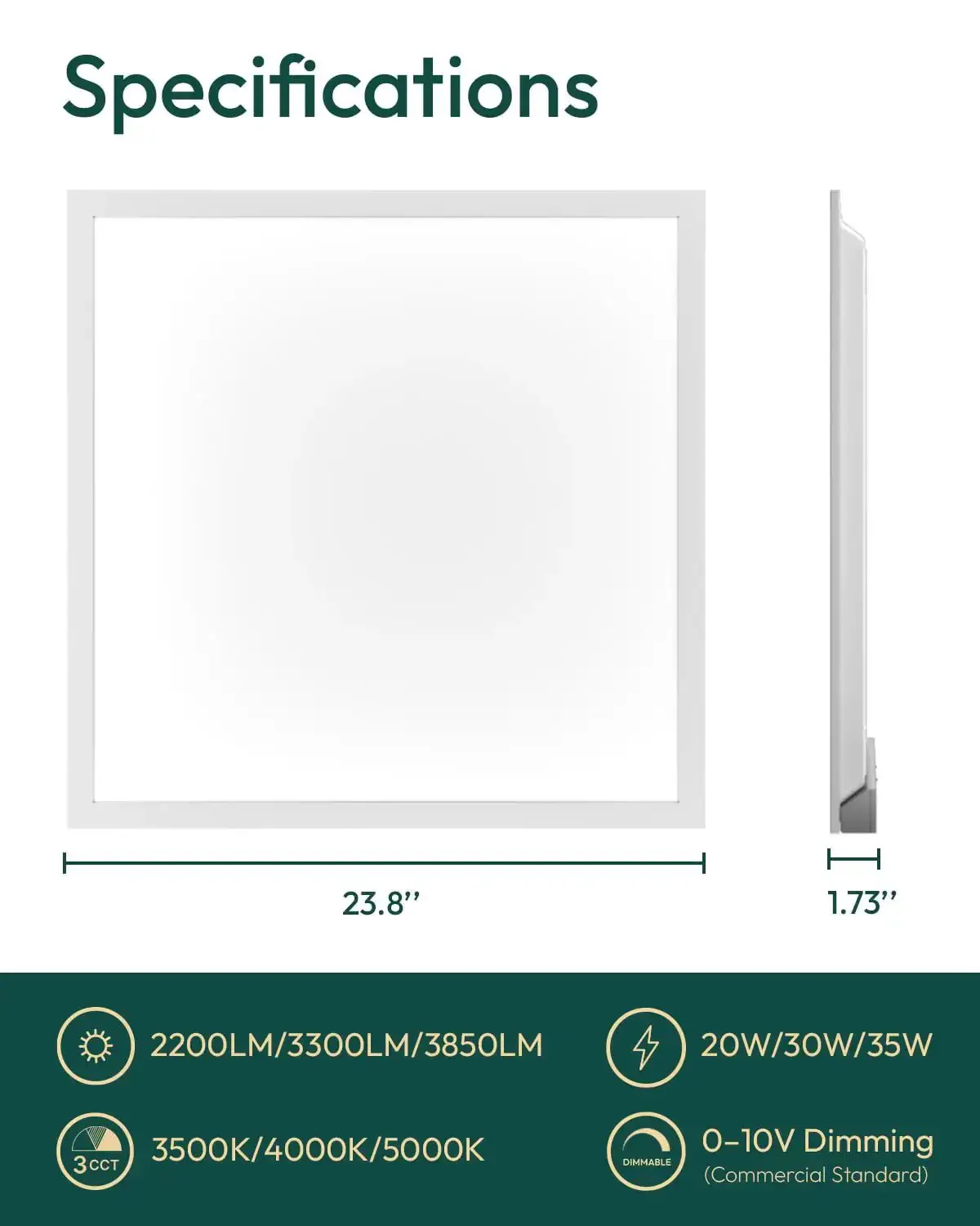 2x2 LED Flat Panel Light With 3CCT And Dimming, Choose 20W 30W Or 35W, No Fuss 0 To 10V Dimmable Drop Ceiling Fixture, Up To 3850 Lumens, 3500K 4000K 5000K, Perfect For Office Classroom And Commercial Use, 6 Pack - Image 3
