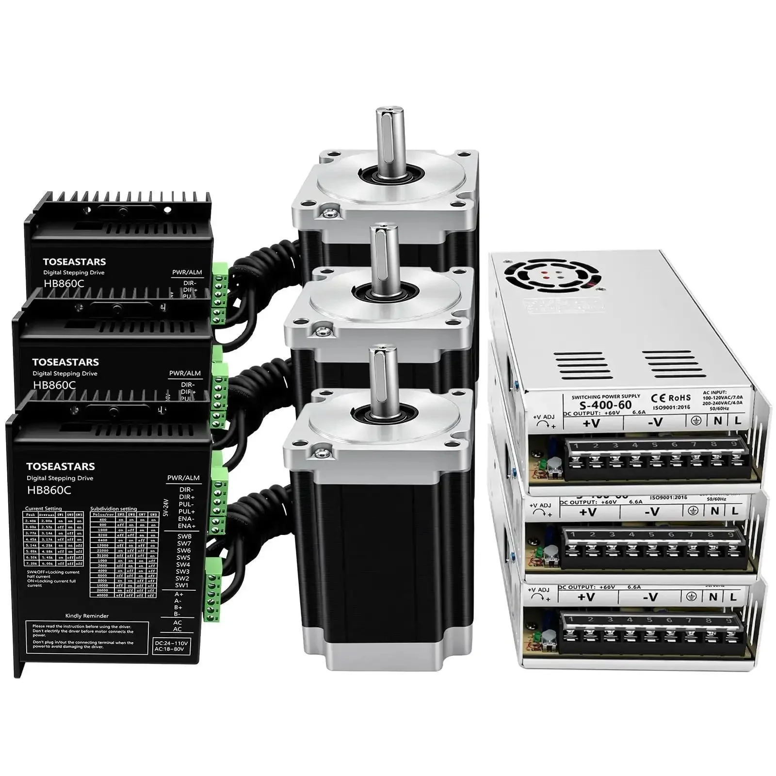 3 Axis Nema 34 Stepper Motor Kit CNC Controller With Beefy 8.5Nm Torque Motors, 1200ozin, 6A Drivers, 60V Power Supply, USB Mach3 Control Card For CNC Engraving Machine Router
