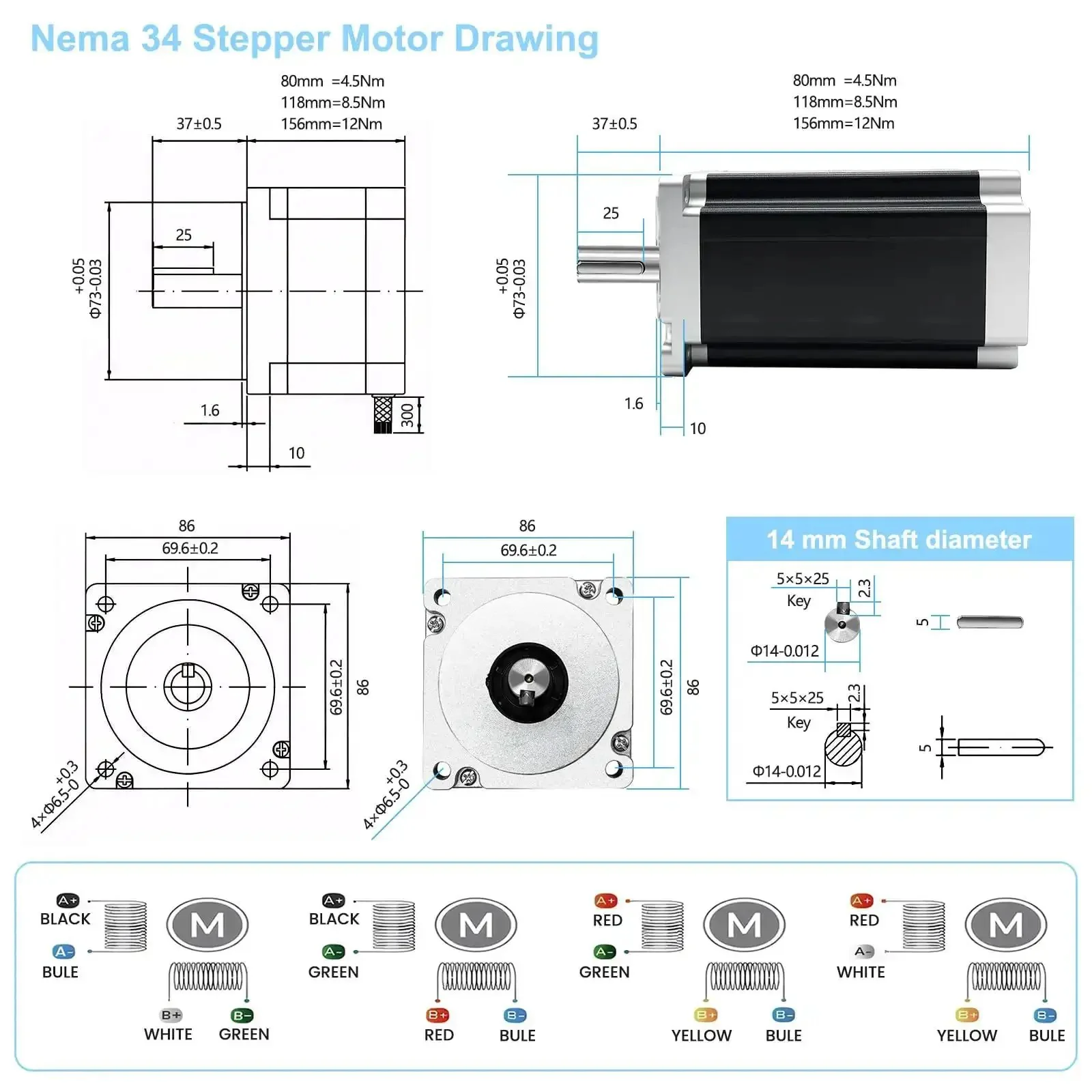 3 Axis Nema 34 Stepper Motor Kit CNC Controller With Beefy 8.5Nm Torque Motors, 1200ozin, 6A Drivers, 60V Power Supply, USB Mach3 Control Card For CNC Engraving Machine Router - Image 6