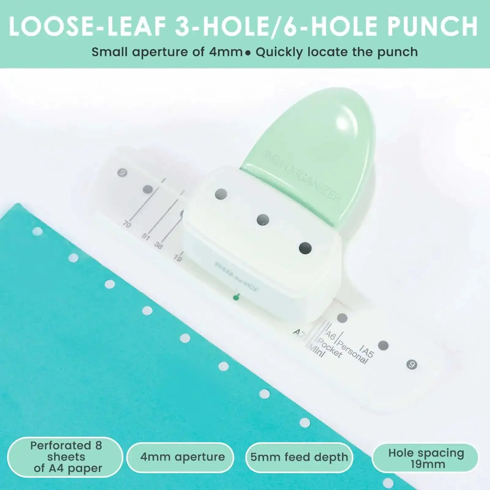 3 Hole Paper Puncher With Ergonomic Handle Grab And Go Portable Desktop Binder Punch For A8 A7 A6 A5 Notebooks Punches Up To 8 Sheets Easily Multipurpose Scrapbook And Binder Craft Tool Made From Durable ABS - Image 5