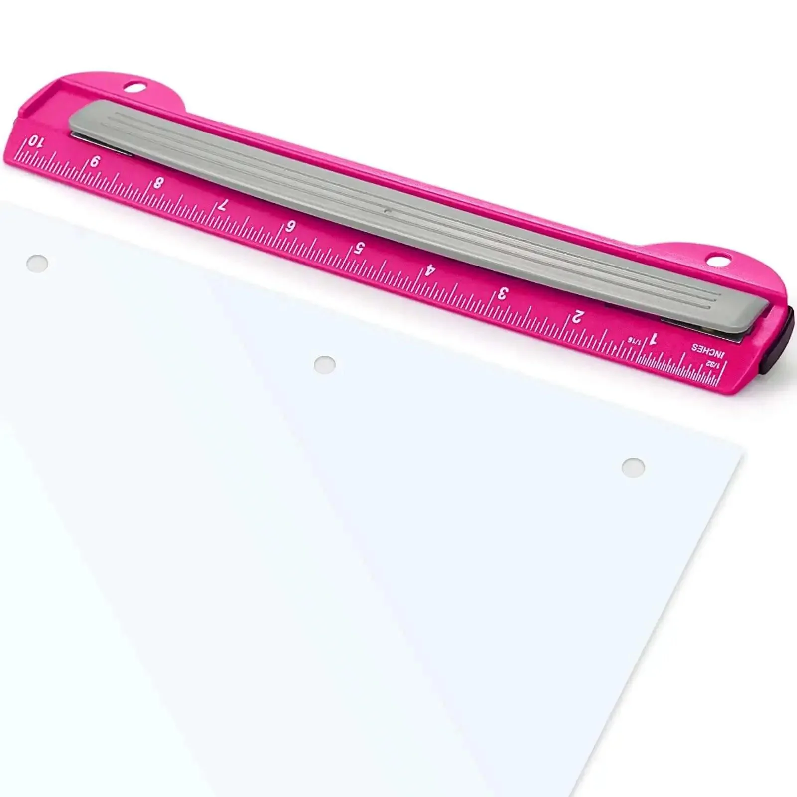3 Hole Punch For Ring Binders With Built In Ruler, Handy Portable Paper Puncher, 5 Sheets Capacity, Durable ABS Plastic Construction, Stainless Steel Punch Heads For Clean Holes, Deep Pink No Fuss Office And School Supplies