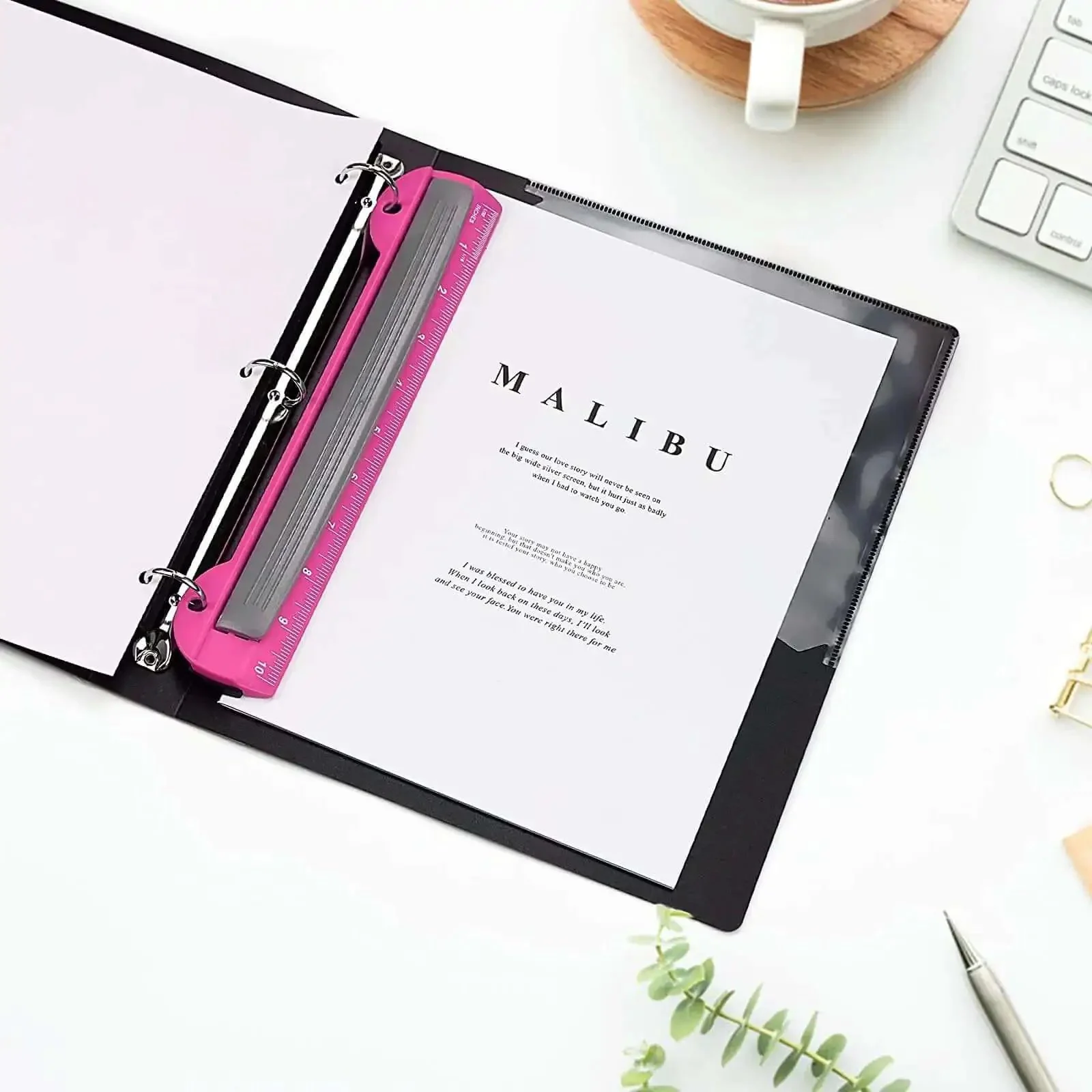 3 Hole Punch For Ring Binders With Built In Ruler, Handy Portable Paper Puncher, 5 Sheets Capacity, Durable ABS Plastic Construction, Stainless Steel Punch Heads For Clean Holes, Deep Pink No Fuss Office And School Supplies - Image 3