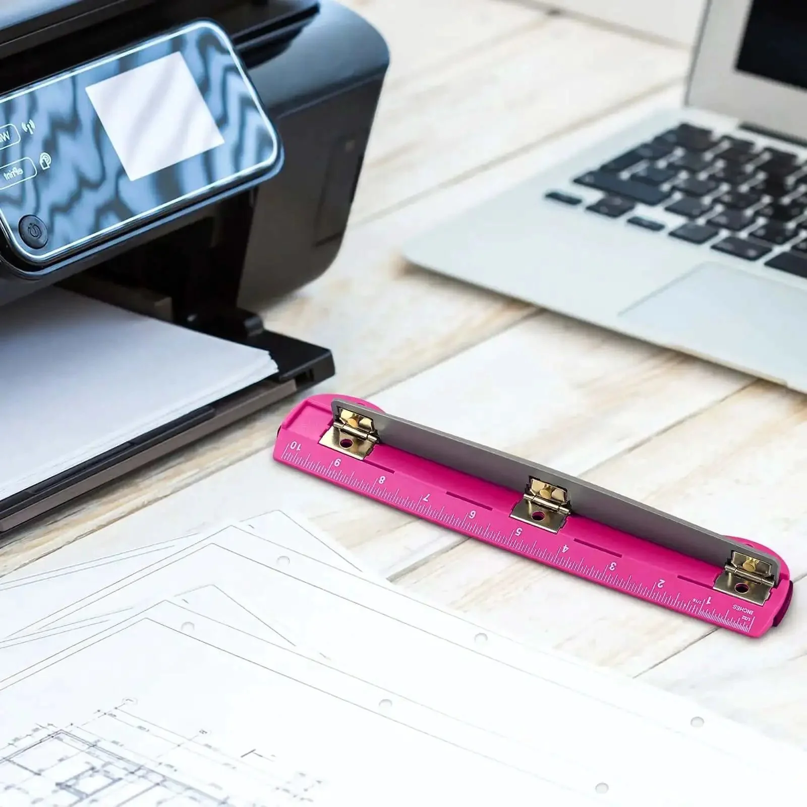 3 Hole Punch For Ring Binders With Built In Ruler, Handy Portable Paper Puncher, 5 Sheets Capacity, Durable ABS Plastic Construction, Stainless Steel Punch Heads For Clean Holes, Deep Pink No Fuss Office And School Supplies - Image 6