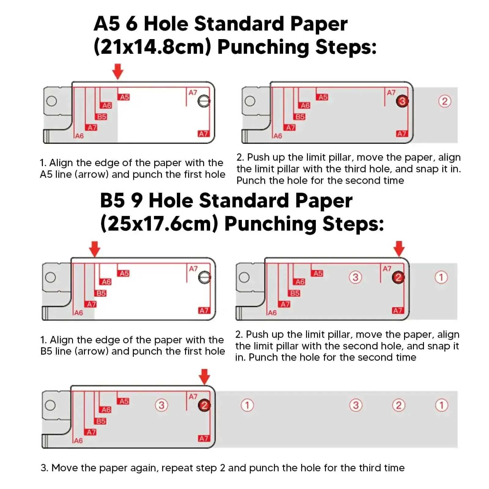 3 Hole Punch Handheld Metal Round Punch For Do It Yourself Binders Notebooks And Scrapbooks 5 Sheet Capacity Works With A4 A5 A6 A7 B5 Paper Multi Size Compatible Cinch Book Binder Tool - Image 8