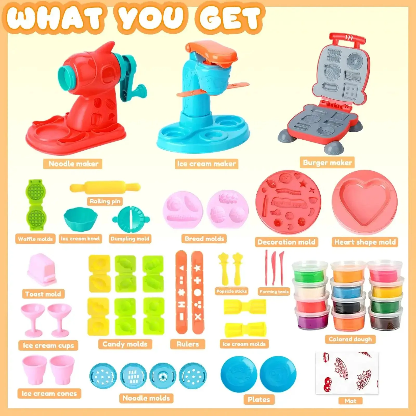 3 In 1 Color Dough Kitchen Creations Set With Ice Cream Maker Spaghetti And Burger Tools Art Craft Food Modeling Toys Accessories Kit For Boys Girls Kids Toddlers Ages 3 Plus Includes 12 Color Dough - Image 3