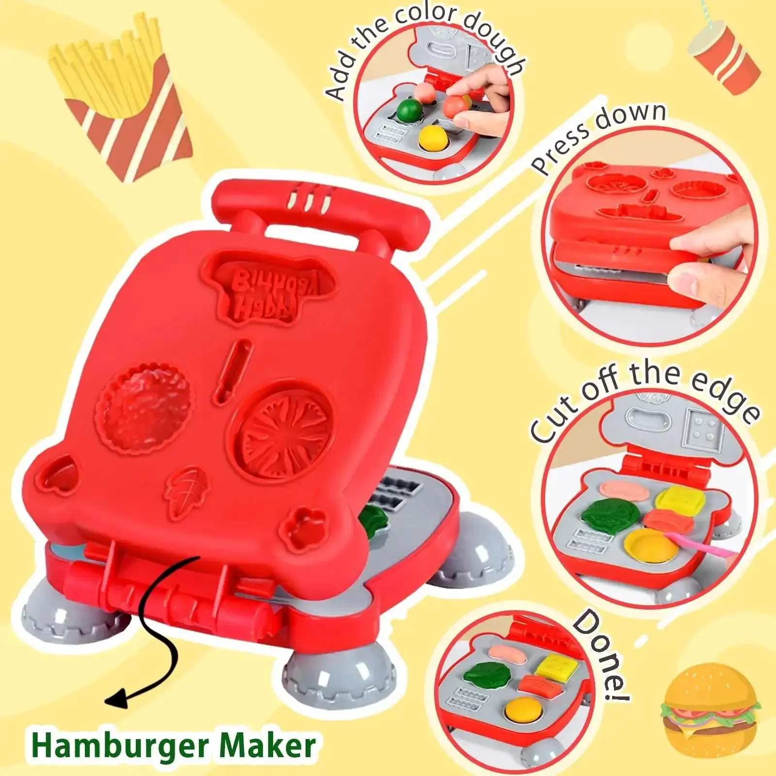 3 In 1 Color Dough Kitchen Creations Set With Ice Cream Maker Spaghetti And Burger Tools Art Craft Food Modeling Toys Accessories Kit For Boys Girls Kids Toddlers Ages 3 Plus Includes 12 Color Dough - Image 5