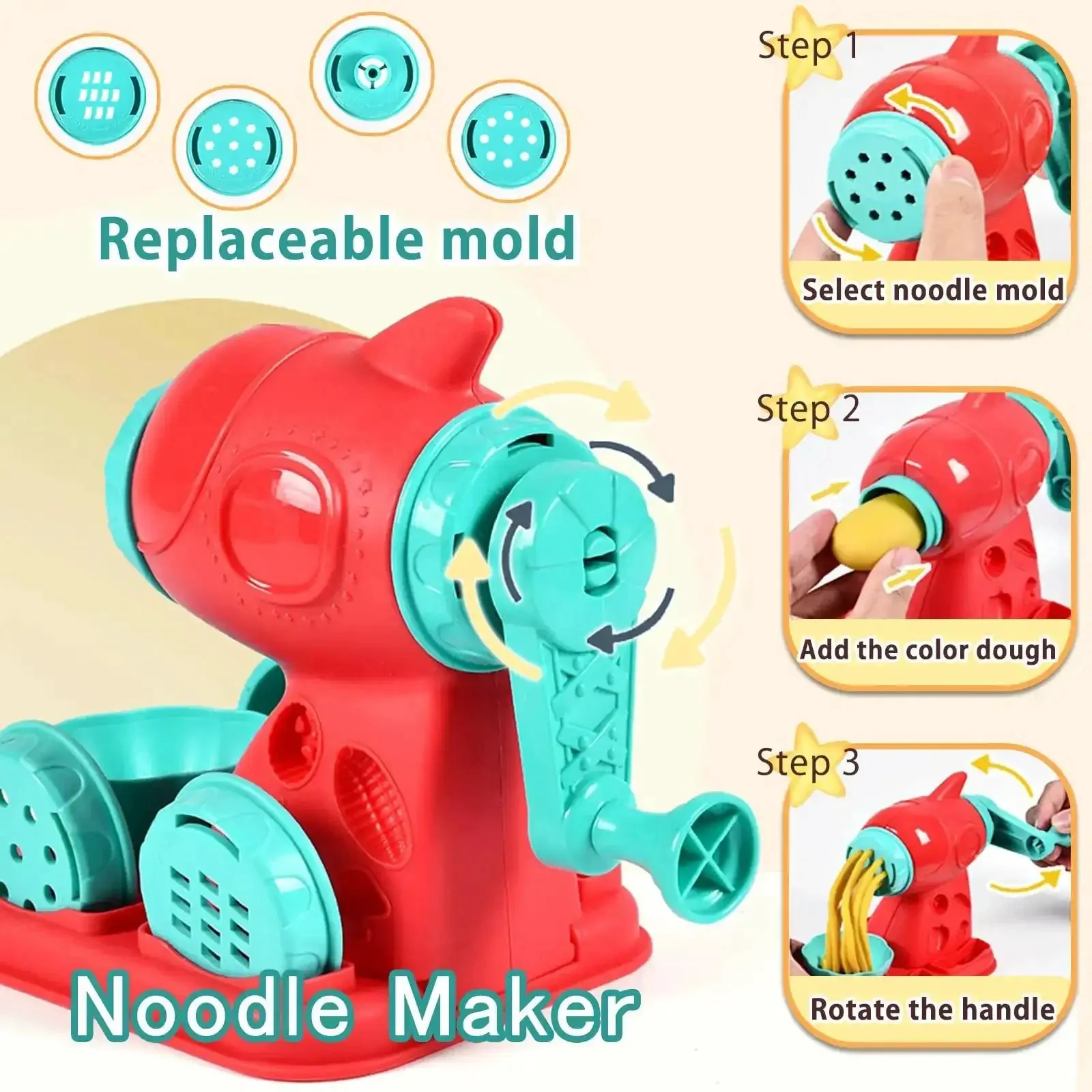 3 In 1 Color Dough Kitchen Creations Set With Ice Cream Maker Spaghetti And Burger Tools Art Craft Food Modeling Toys Accessories Kit For Boys Girls Kids Toddlers Ages 3 Plus Includes 12 Color Dough - Image 6