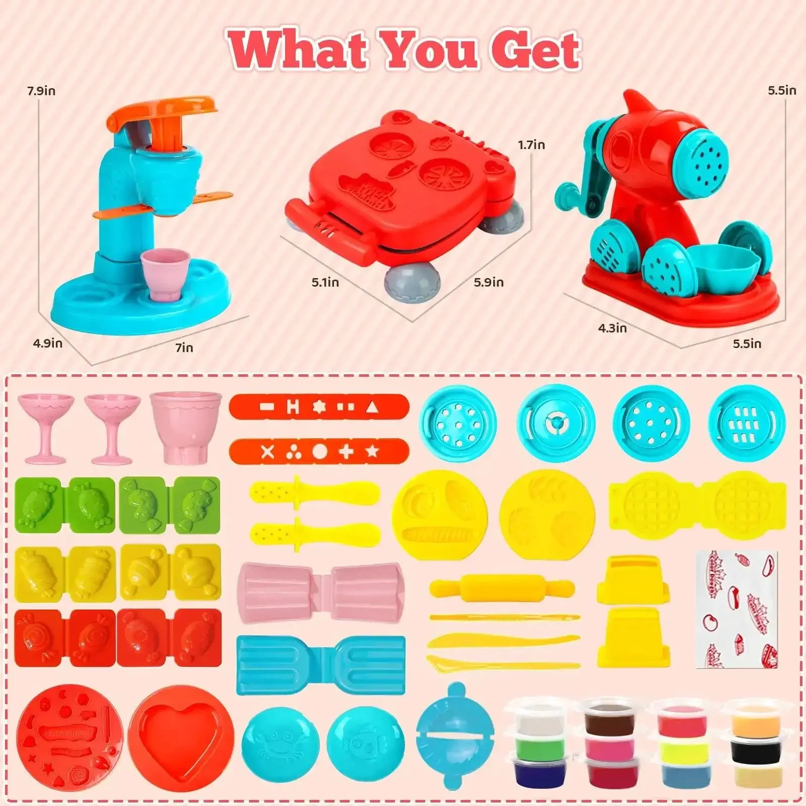 3 In 1 Dough Set With 59 Pieces For Kids Ages 3 And Up Ice Cream Maker Noodle Machine Burger Maker Kitchen Creations Craft Kit Fun Food Play Toys For Boys And Girls Creative Playtime - Image 5