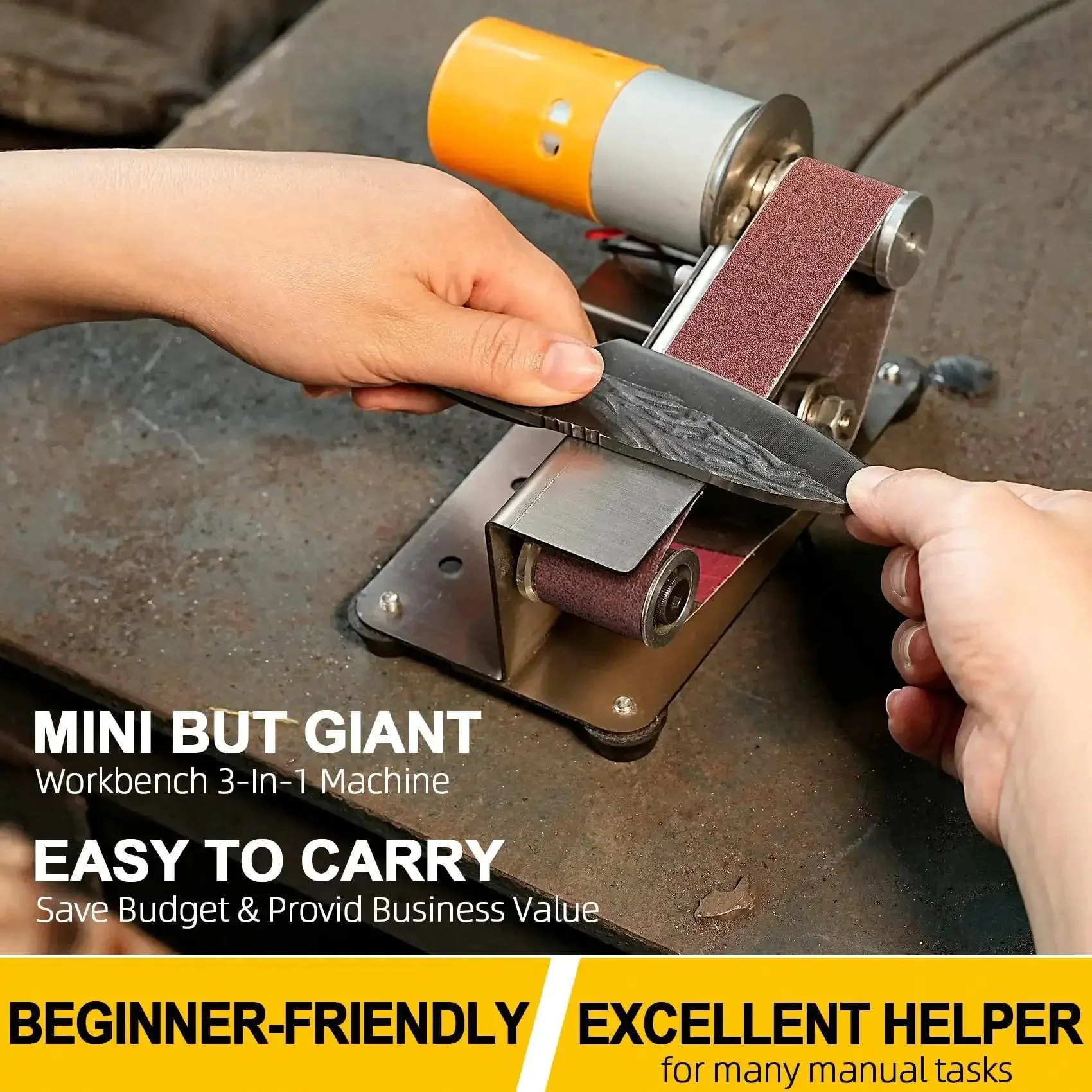 3 In 1 Mini Belt Sander With Knife Sharpener And Electric Bench Grinder For Metal And Wood DIY Handcraft Beast Mode Power Seven Speed Adjustable Polisher Includes Sanding Belts Great For Knife And Tool Sharpening For DIYers - Image 2