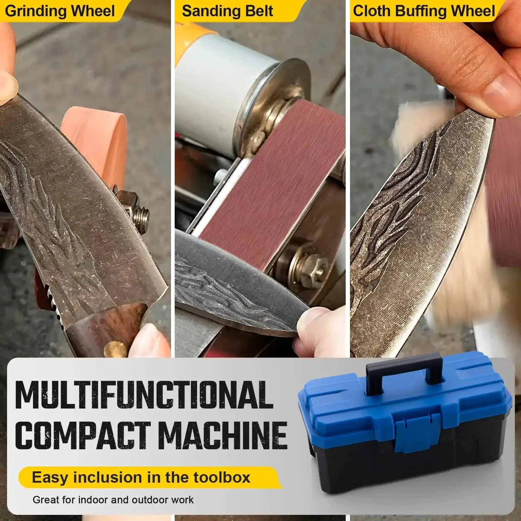 3 In 1 Mini Belt Sander With Knife Sharpener And Electric Bench Grinder For Metal And Wood DIY Handcraft Beast Mode Power Seven Speed Adjustable Polisher Includes Sanding Belts Great For Knife And Tool Sharpening For DIYers - Image 4