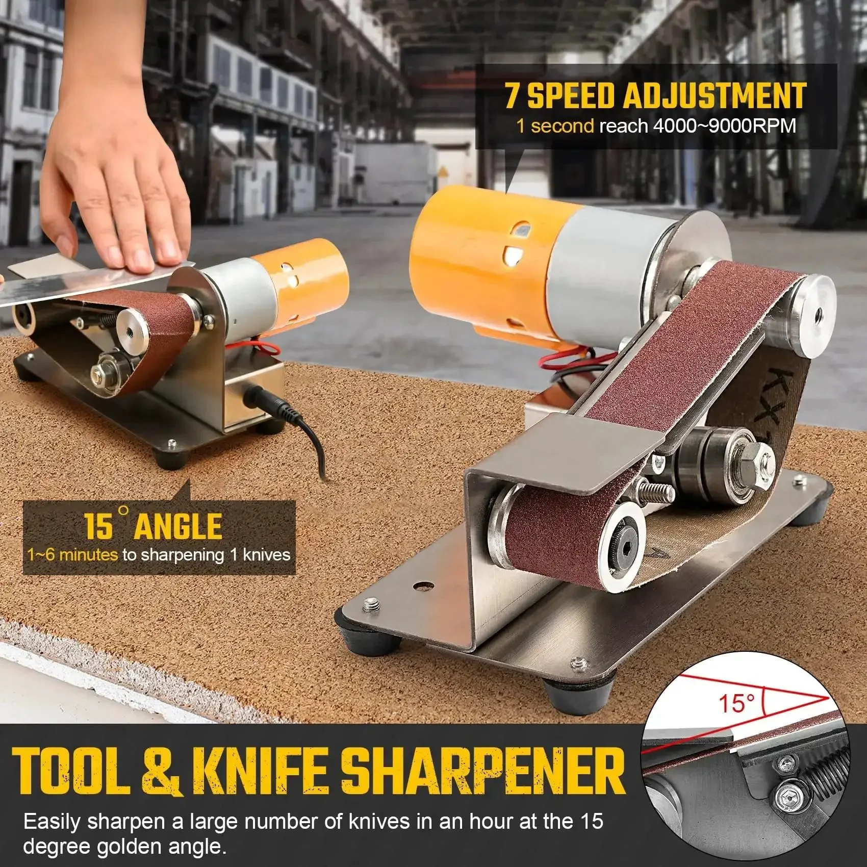3 In 1 Mini Belt Sander With Knife Sharpener And Electric Bench Grinder For Metal And Wood DIY Handcraft Beast Mode Power Seven Speed Adjustable Polisher Includes Sanding Belts Great For Knife And Tool Sharpening For DIYers - Image 5