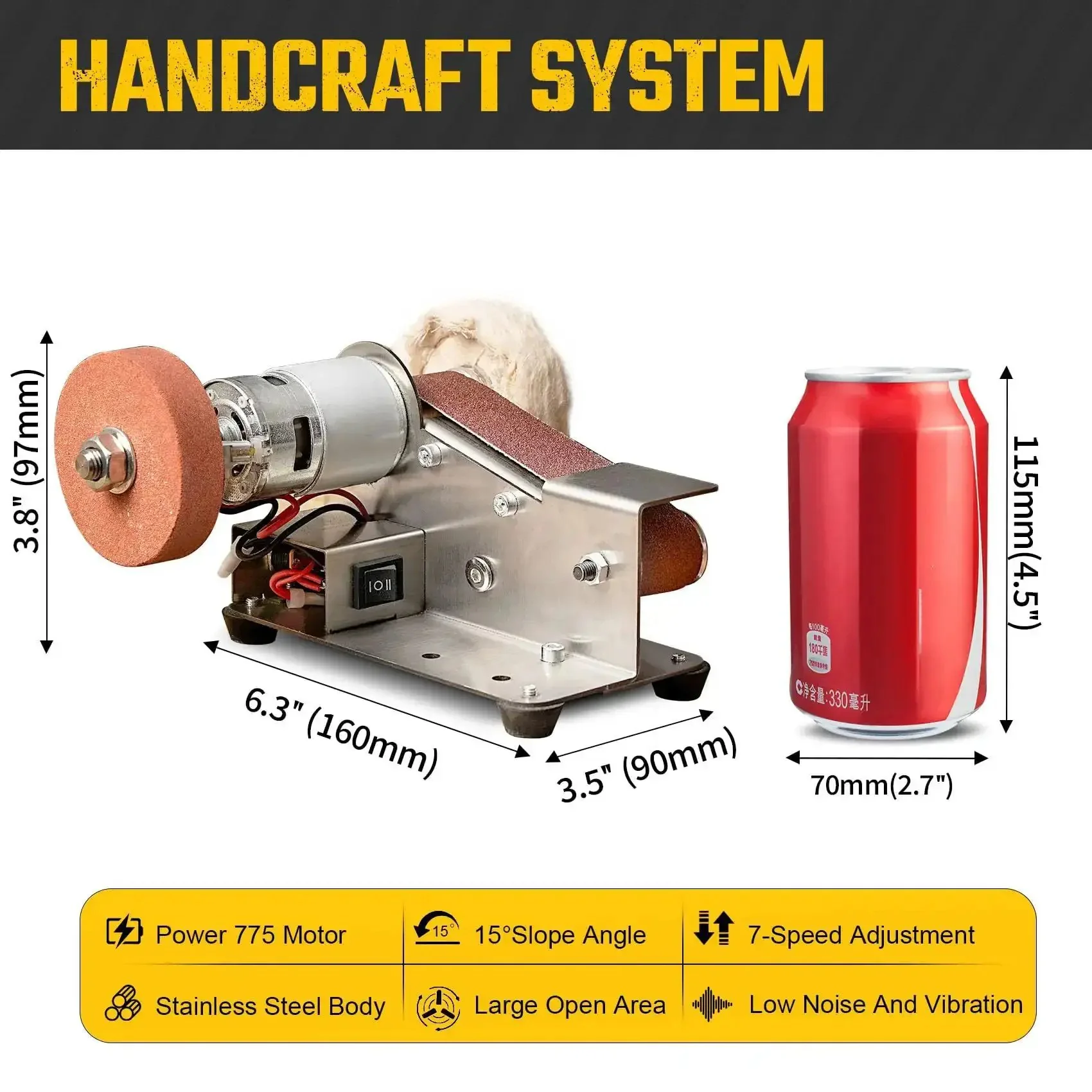 3 In 1 Mini Belt Sander With Knife Sharpener And Electric Bench Grinder For Metal And Wood DIY Handcraft Beast Mode Power Seven Speed Adjustable Polisher Includes Sanding Belts Great For Knife And Tool Sharpening For DIYers - Image 6