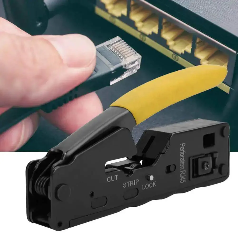 3 In 1 Network Wire Crimping Tool With Cutter And Stripper Adjustable Crimp Modes For CAT5 CAT6 CAT7 Ethernet And 8P8C 6P6C Crystal Head Plier With Non Slip PVC Handle Yellow - Image 3