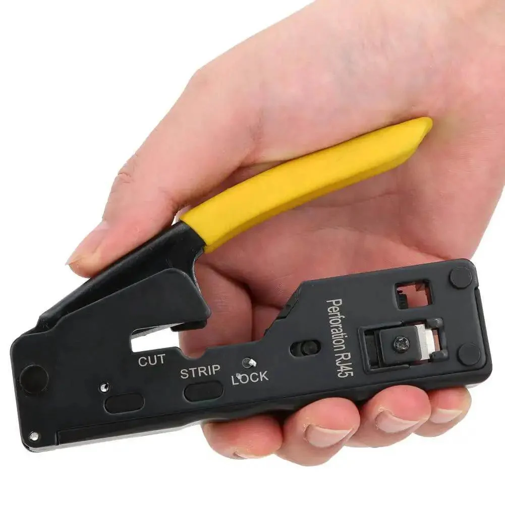 3 In 1 Network Wire Crimping Tool With Cutter And Stripper Adjustable Crimp Modes For CAT5 CAT6 CAT7 Ethernet And 8P8C 6P6C Crystal Head Plier With Non Slip PVC Handle Yellow - Image 8