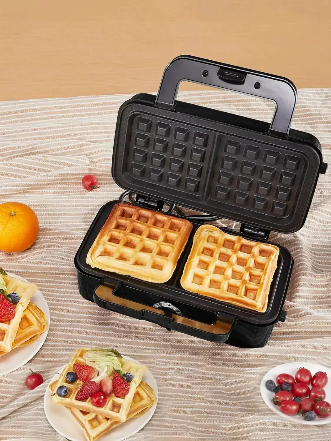 3-In-1 Sandwich And Waffle Maker With Removable Nonstick Plates, 1200W Panini Press, Interchangeable Plates For Sandwiches, Waffles, And Grilling, 5-Gear Temperature Control, Indicator Lights, Easy On Off, Red Built For Quick Bites - Image 2