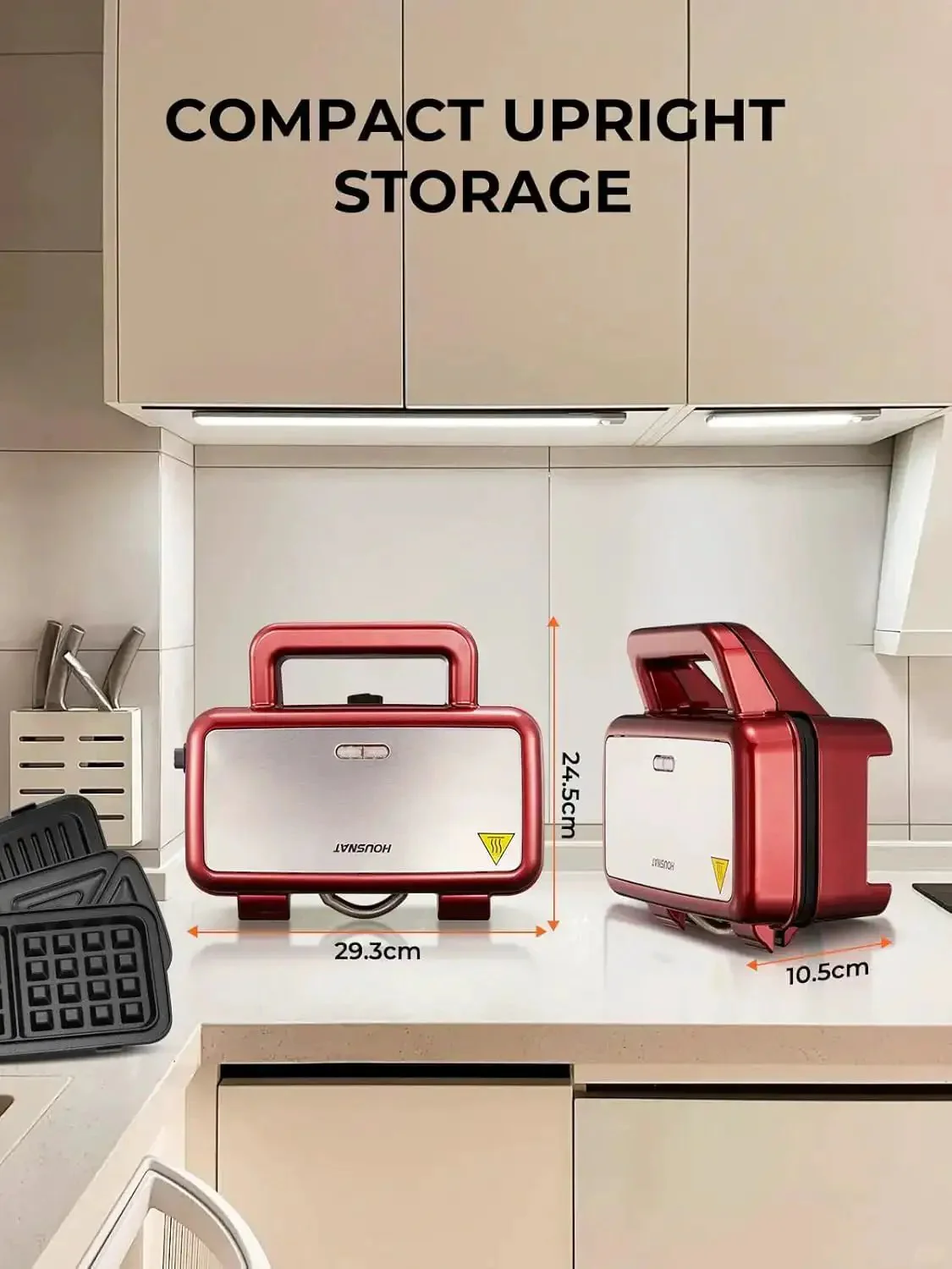 3-In-1 Sandwich And Waffle Maker With Removable Nonstick Plates, 1200W Panini Press, Interchangeable Plates For Sandwiches, Waffles, And Grilling, 5-Gear Temperature Control, Indicator Lights, Easy On Off, Red Built For Quick Bites - Image 3
