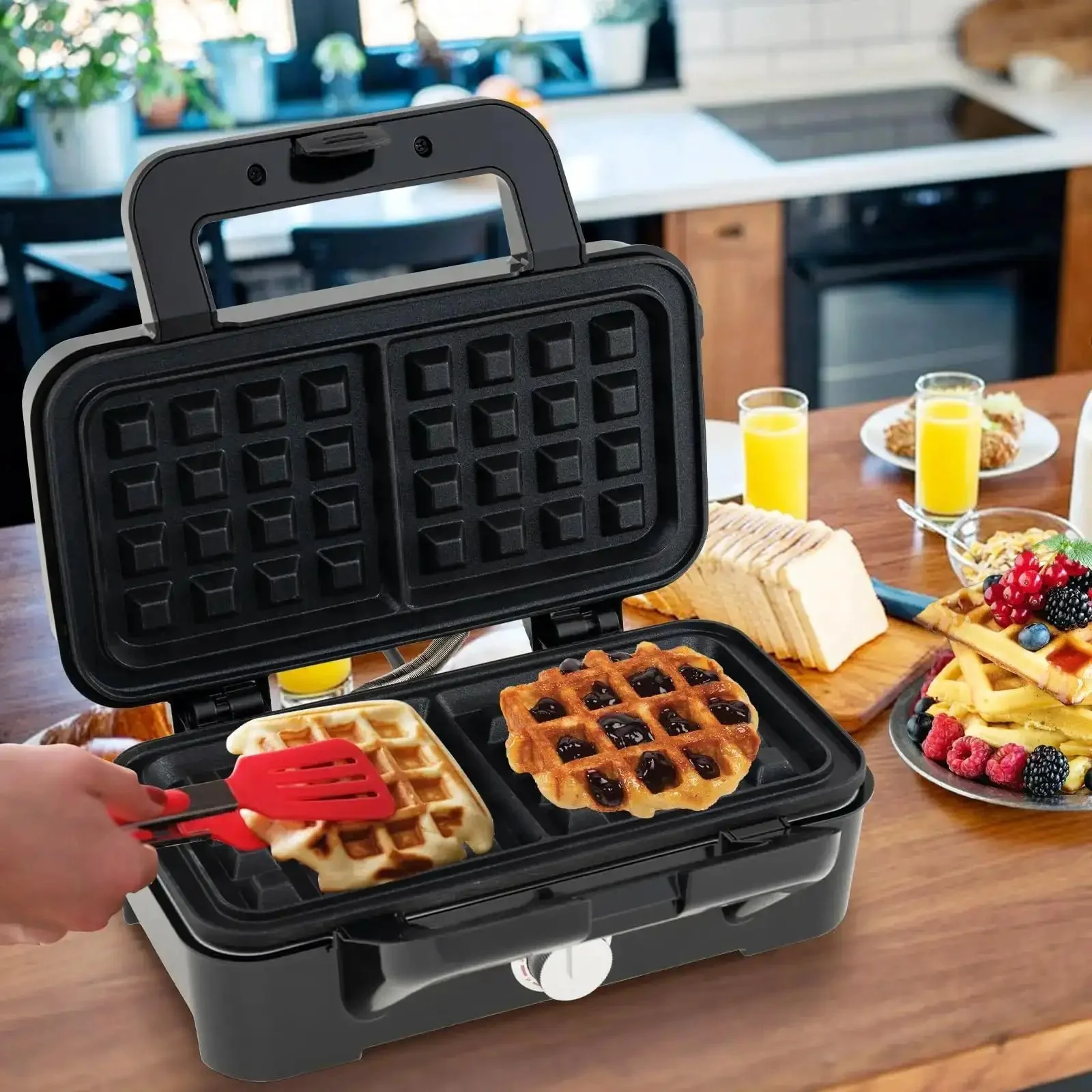 3 In 1 Sandwich Maker Waffle Maker With Removable Plates And Panini Press, 1200W, Five Gear Temperature Control, Nonstick Coating, Cool Touch Handle, Indicator Lights, A Versatile Breakfast Station For Quick And Crispy Meals - Image 2