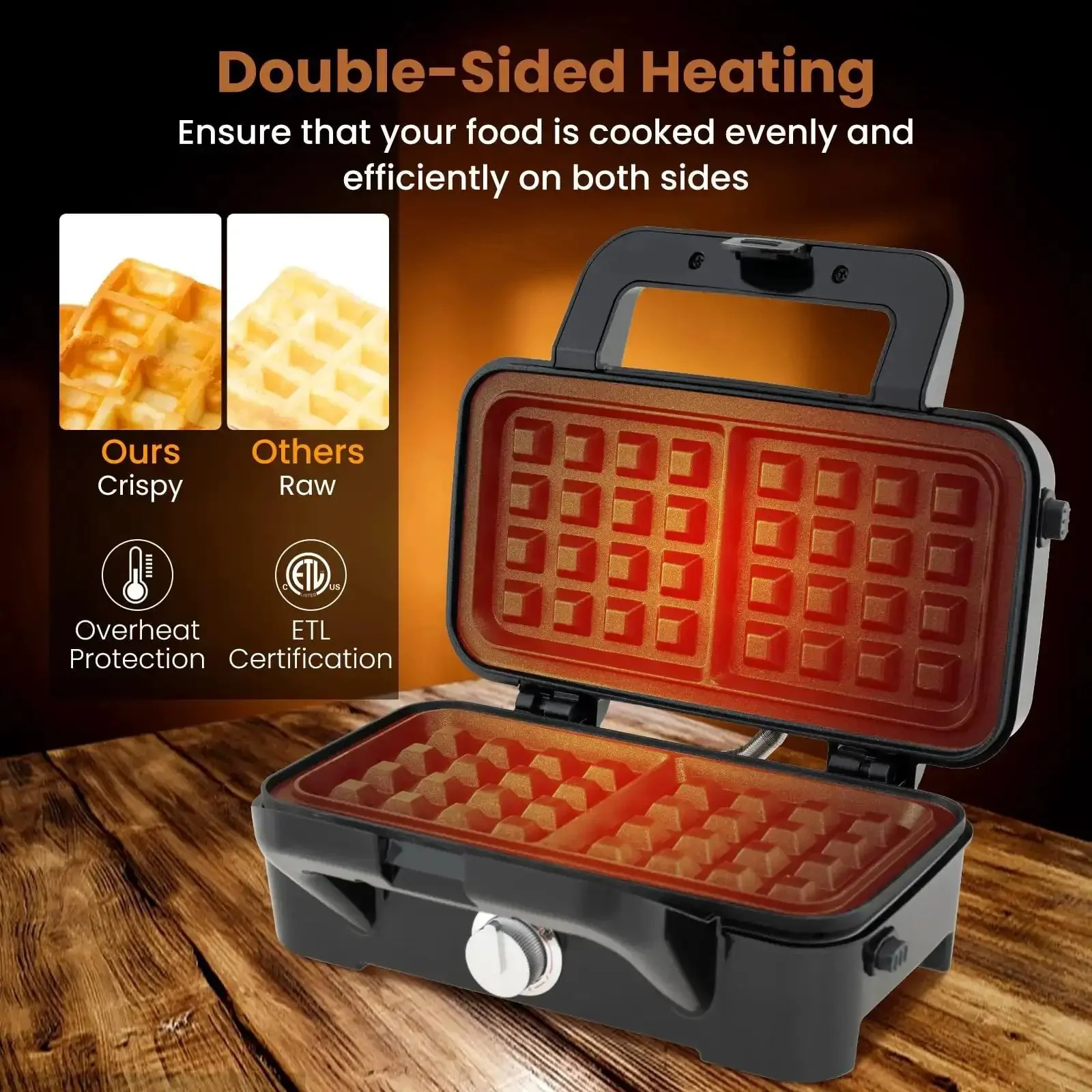 3 In 1 Sandwich Maker Waffle Maker With Removable Plates And Panini Press, 1200W, Five Gear Temperature Control, Nonstick Coating, Cool Touch Handle, Indicator Lights, A Versatile Breakfast Station For Quick And Crispy Meals - Image 3