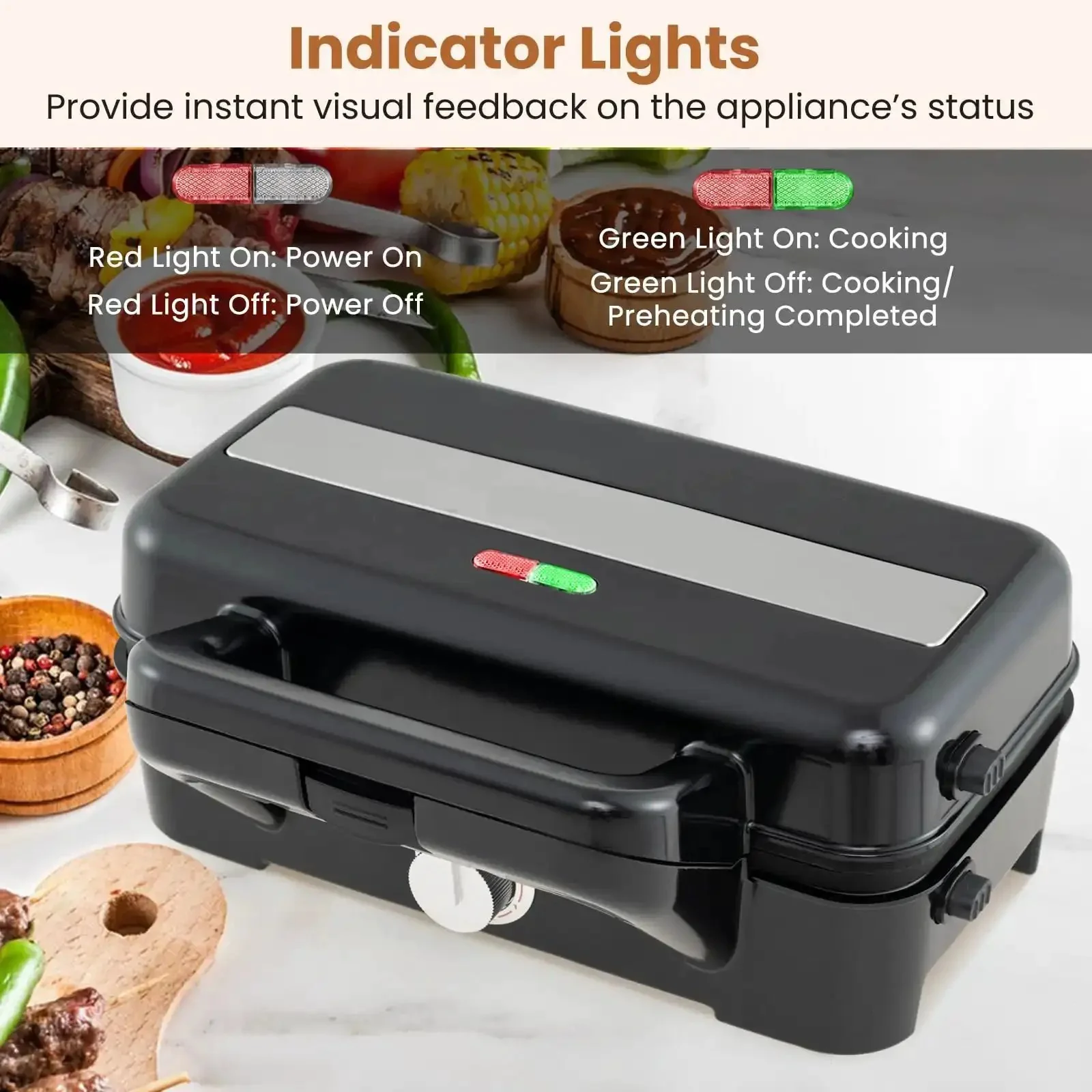 3 In 1 Sandwich Maker Waffle Maker With Removable Plates And Panini Press, 1200W, Five Gear Temperature Control, Nonstick Coating, Cool Touch Handle, Indicator Lights, A Versatile Breakfast Station For Quick And Crispy Meals - Image 5