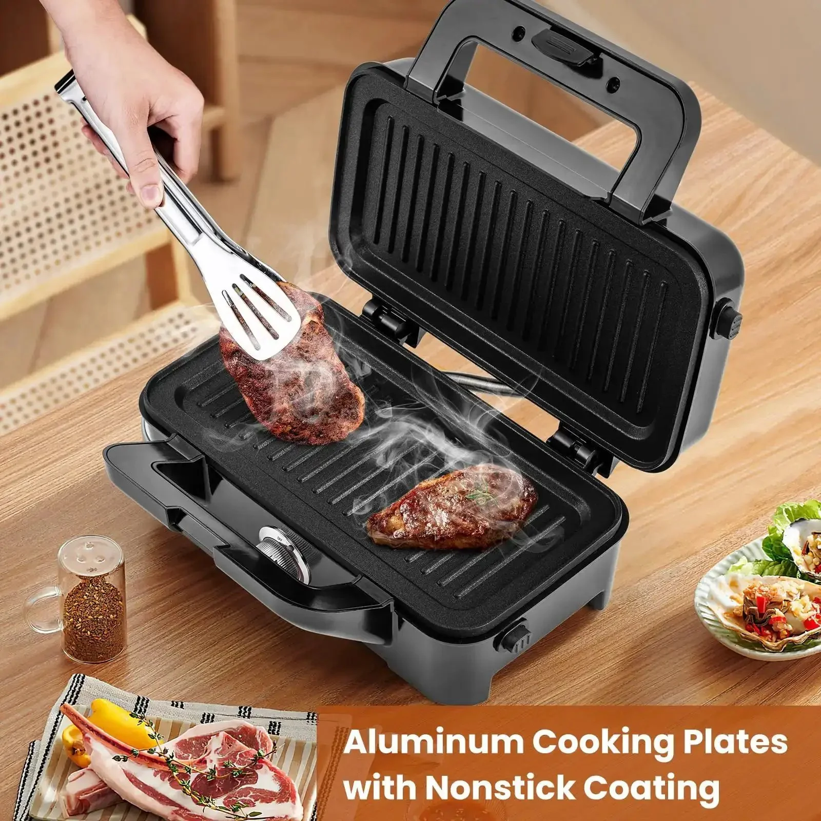 3 In 1 Sandwich Maker Waffle Maker With Removable Plates And Panini Press, 1200W, Five Gear Temperature Control, Nonstick Coating, Cool Touch Handle, Indicator Lights, A Versatile Breakfast Station For Quick And Crispy Meals - Image 7