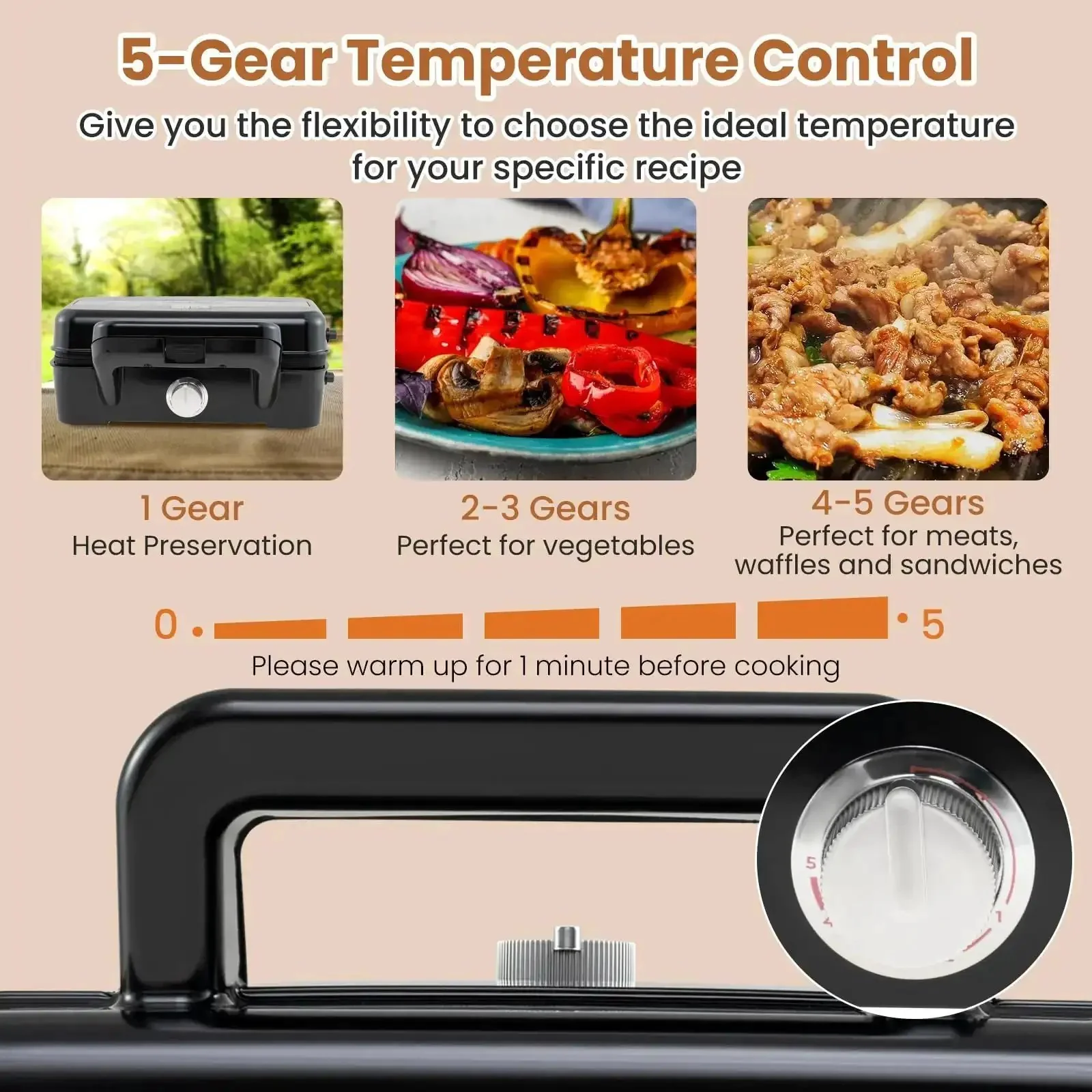 3 In 1 Sandwich Maker Waffle Maker With Removable Plates And Panini Press, 1200W, Five Gear Temperature Control, Nonstick Coating, Cool Touch Handle, Indicator Lights, A Versatile Breakfast Station For Quick And Crispy Meals - Image 8
