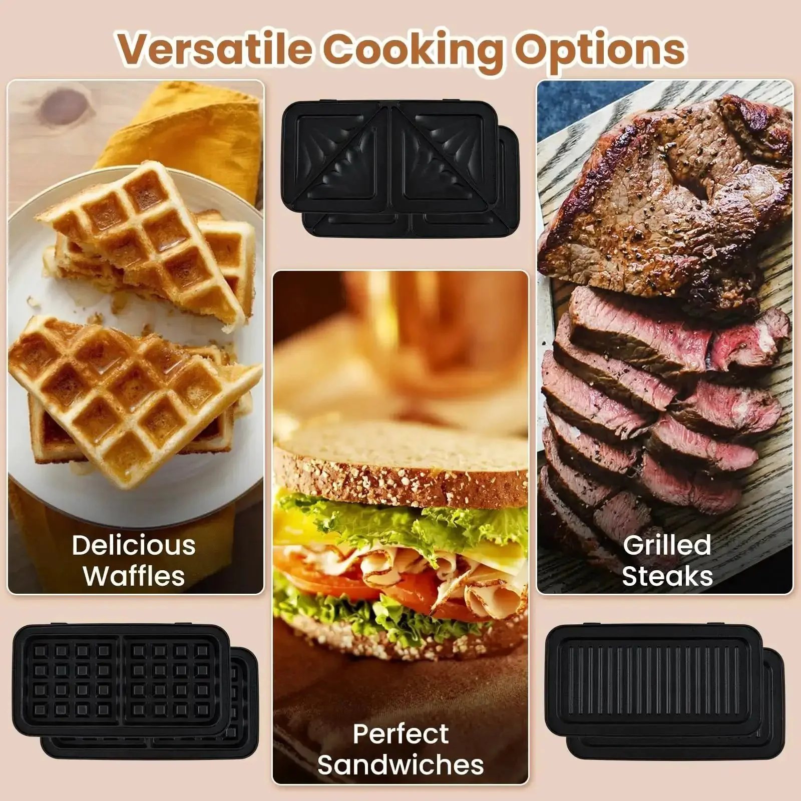 3 In 1 Sandwich Maker Waffle Maker With Removable Plates And Panini Press, 1200W, Five Gear Temperature Control, Nonstick Coating, Cool Touch Handle, Indicator Lights, A Versatile Breakfast Station For Quick And Crispy Meals - Image 9