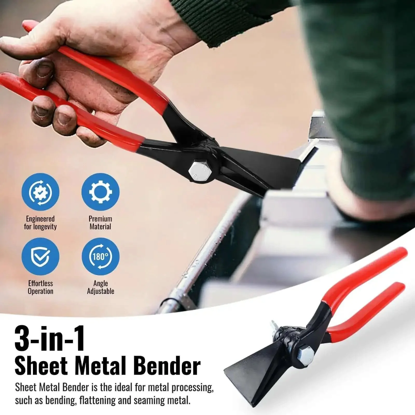 3 In 1 Sheet Metal Bender Pliers With Adjustable Jaw For Bending Flattening And Seaming Metal Great For Straight 45 Degree And 90 Degree Bends Heavy Duty Hand Tool For Pros And DIY Projects - Image 4