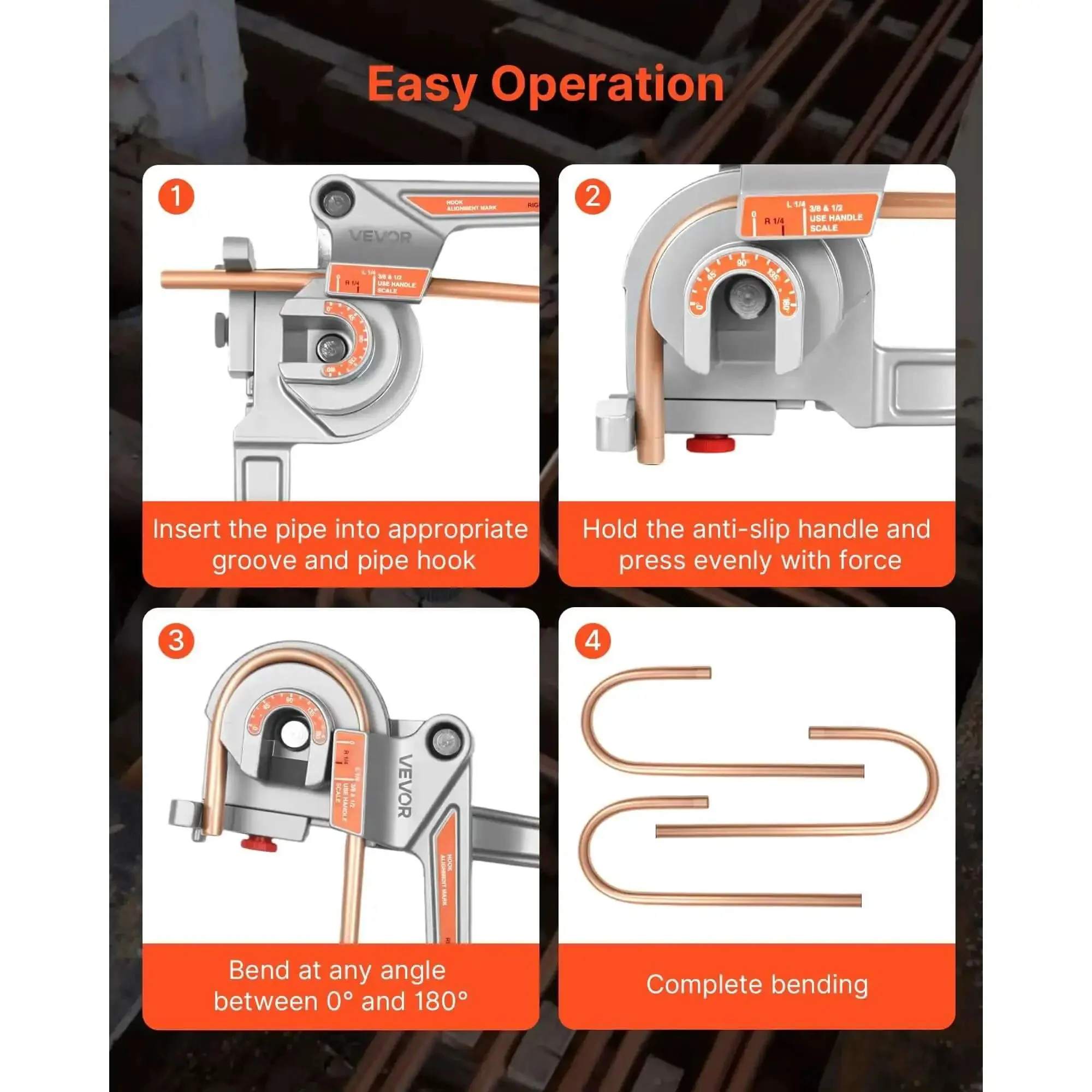 3 In 1 Tube Bender For Copper And Aluminum Pipes, Handy Manual Level Bending Tool For One Quarter, Three Eighths, And One Half Inch OD, 180 Degree Bends For HVAC And Air Conditioning - Image 5