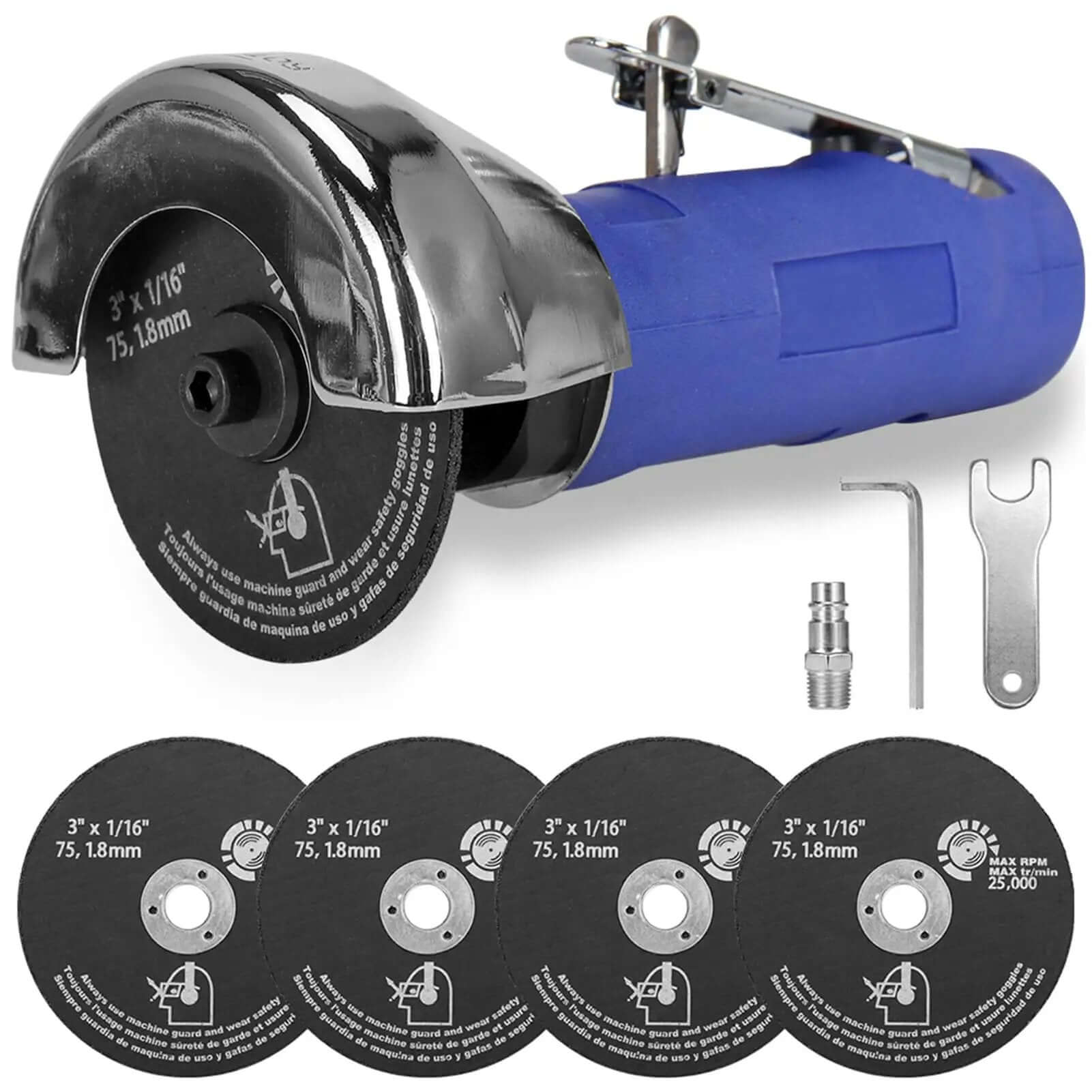 3 Inch Air Cut Off Tool Kit With Five 3 Inch Cutting Discs, Pneumatic Metal Sheet Cutter, 20,000 RPM, Includes Wrench And Air Fitting For Quick Start, Built For DIY Projects And Pro Shop Use