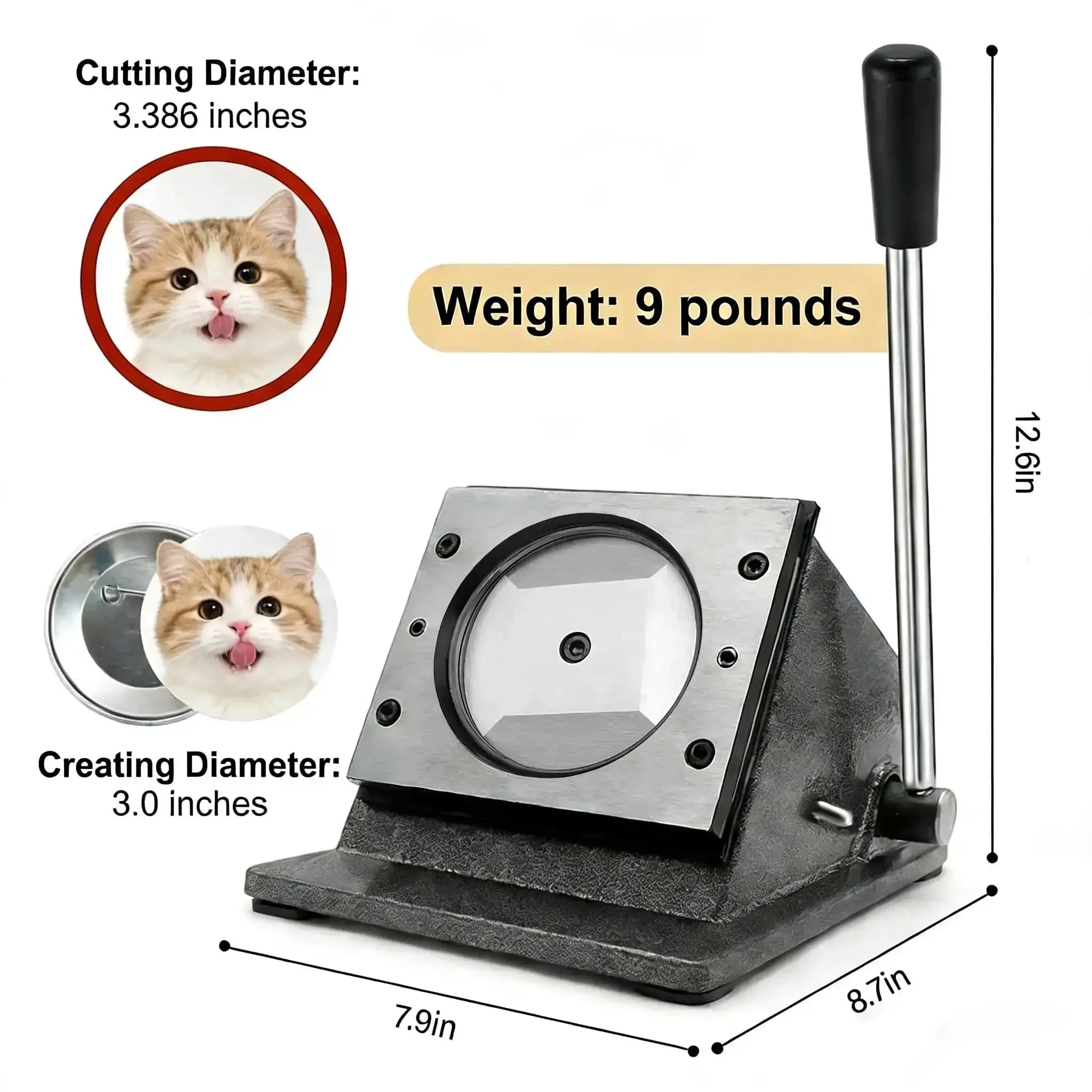 3 Inch Button Cutter Tool Heavy Duty Round Circle Graphic Badge Puncher Die Cutter With Manual Long Lever For DIY Button Making From Materials Under 0.8mm Like A4 Paper Photo Paper Thin Film Cloth Thin Leather Aluminum Not PVC Or Backed Paper - Image 6