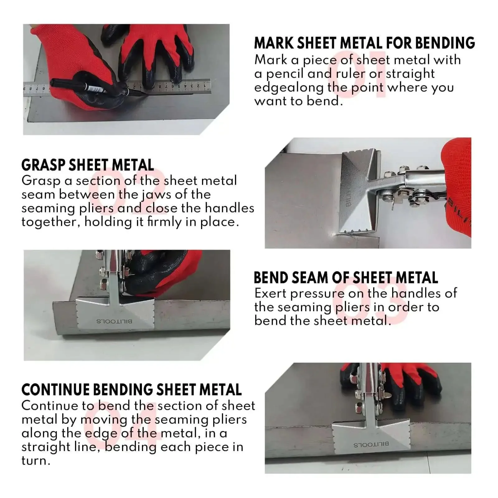 3 Inch Hand Seamer For Sheet Metal Straight Pliers Built Tough For Pro And DIY, 80 mm Jaw Width, 34 mm Jaw Depth, 7.87 Inch Overall, Heat Treated Stainless Steel Construction, Heavy Duty Sheet Metal Bender Tool - Image 4