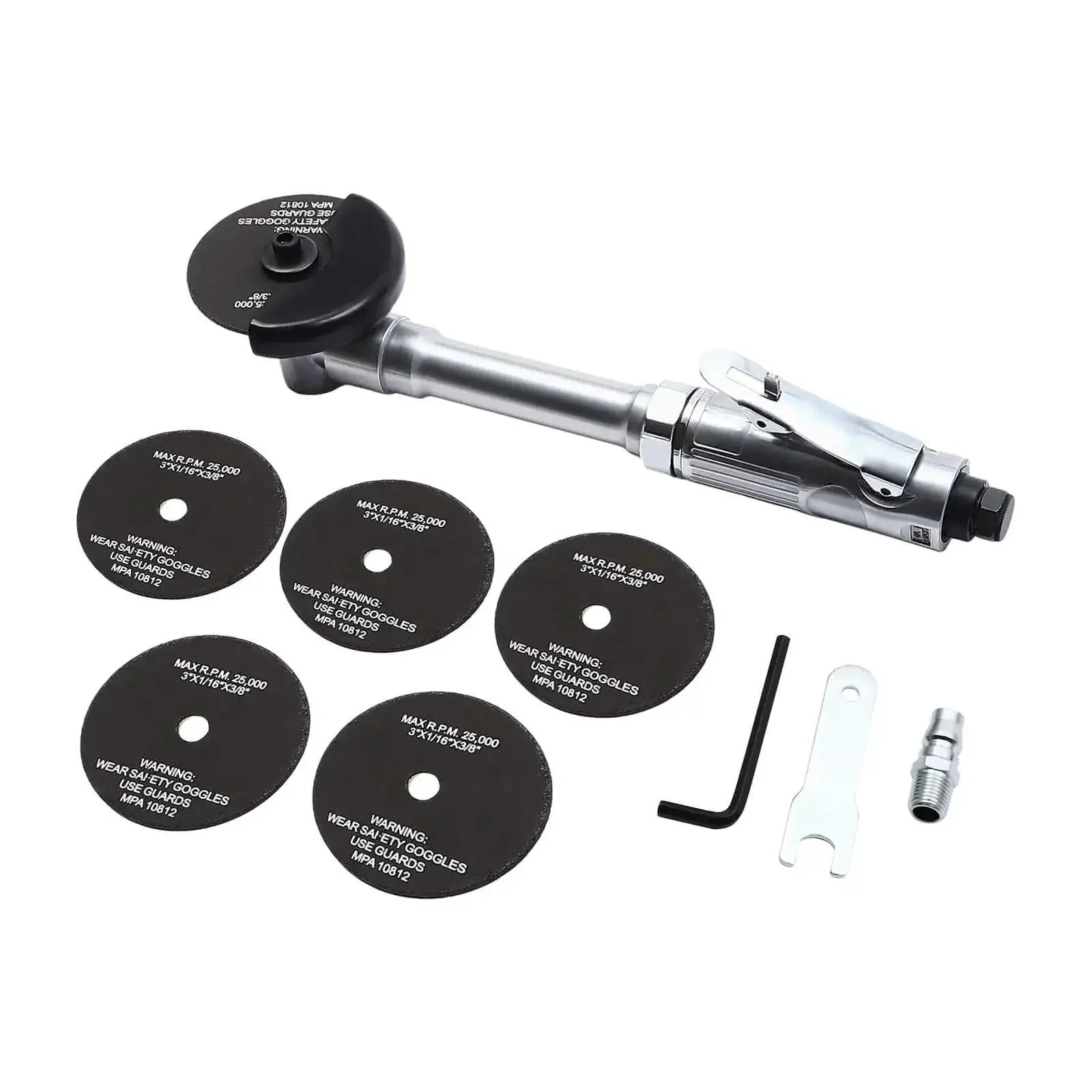 3 Inch Pneumatic Cut Off Tool For Metal Cutting And More Heavy Duty Air Cutter With 6 Die Grinder Cut Off Wheels Chrome Plated Aluminum Construction 90 PSI Power For Metal Wood Fiberglass Plastic DIY Projects