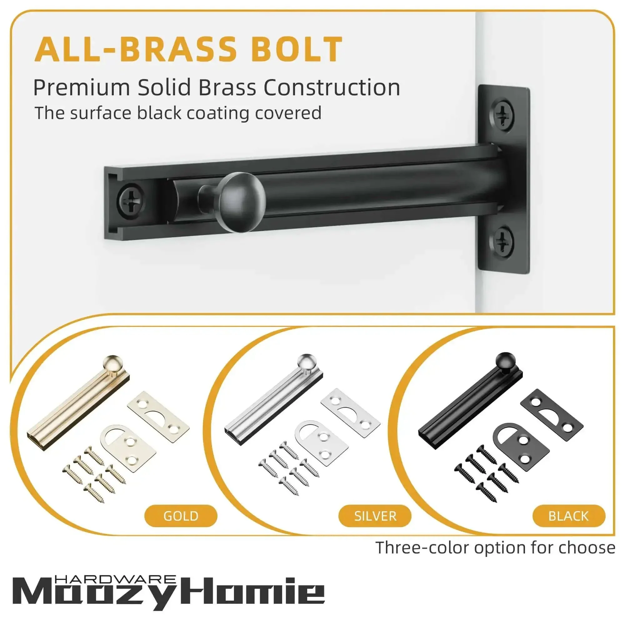 3 Inch Solid Brass Surface Bolt Beefy Built Heavy Duty Concealed Sliding Door Bolt Latch For French Doors Windows Cabinets Gates Black 1 Pack With Screws Includes Mounting Screws - Image 4