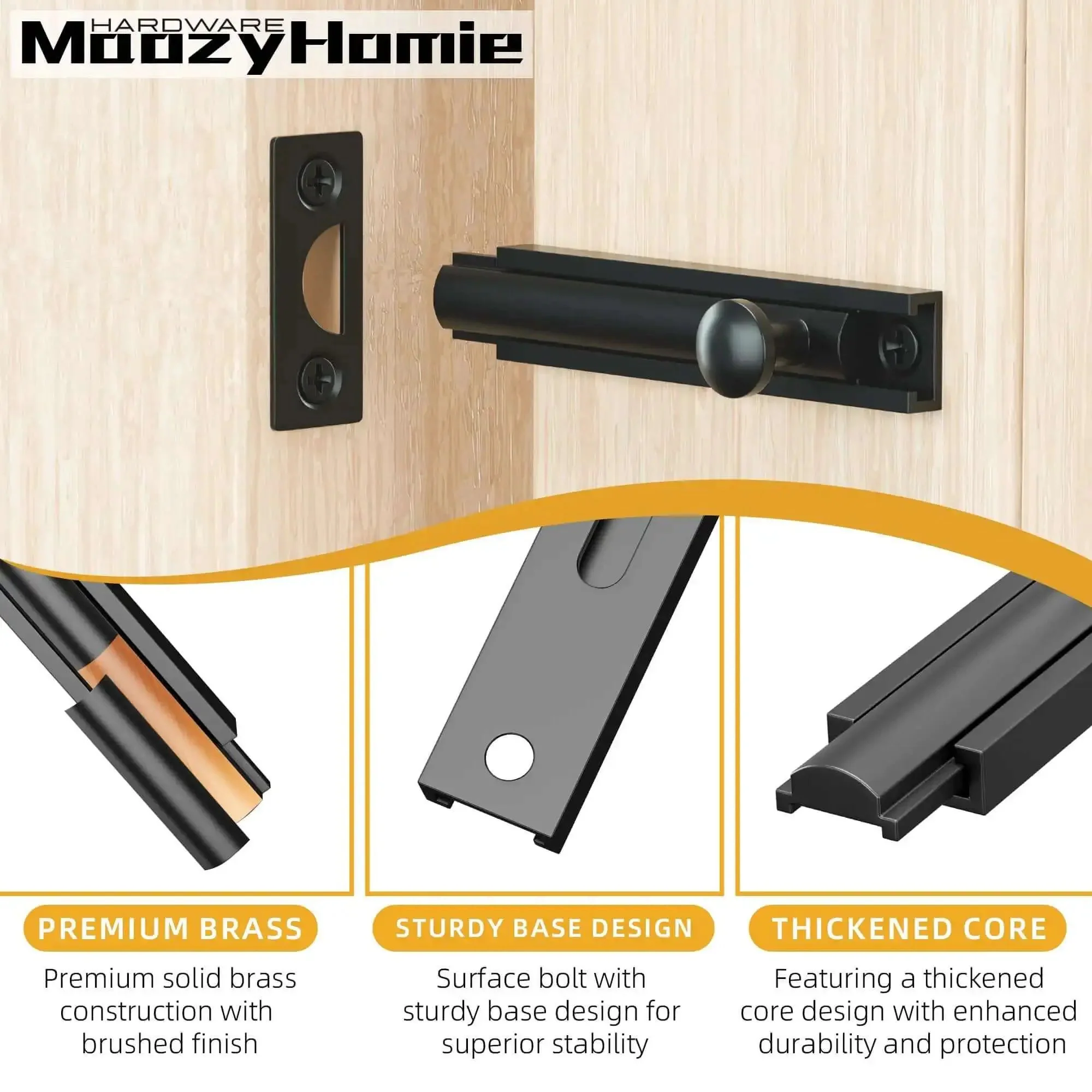 3 Inch Solid Brass Surface Bolt Beefy Built Heavy Duty Concealed Sliding Door Bolt Latch For French Doors Windows Cabinets Gates Black 1 Pack With Screws Includes Mounting Screws - Image 6
