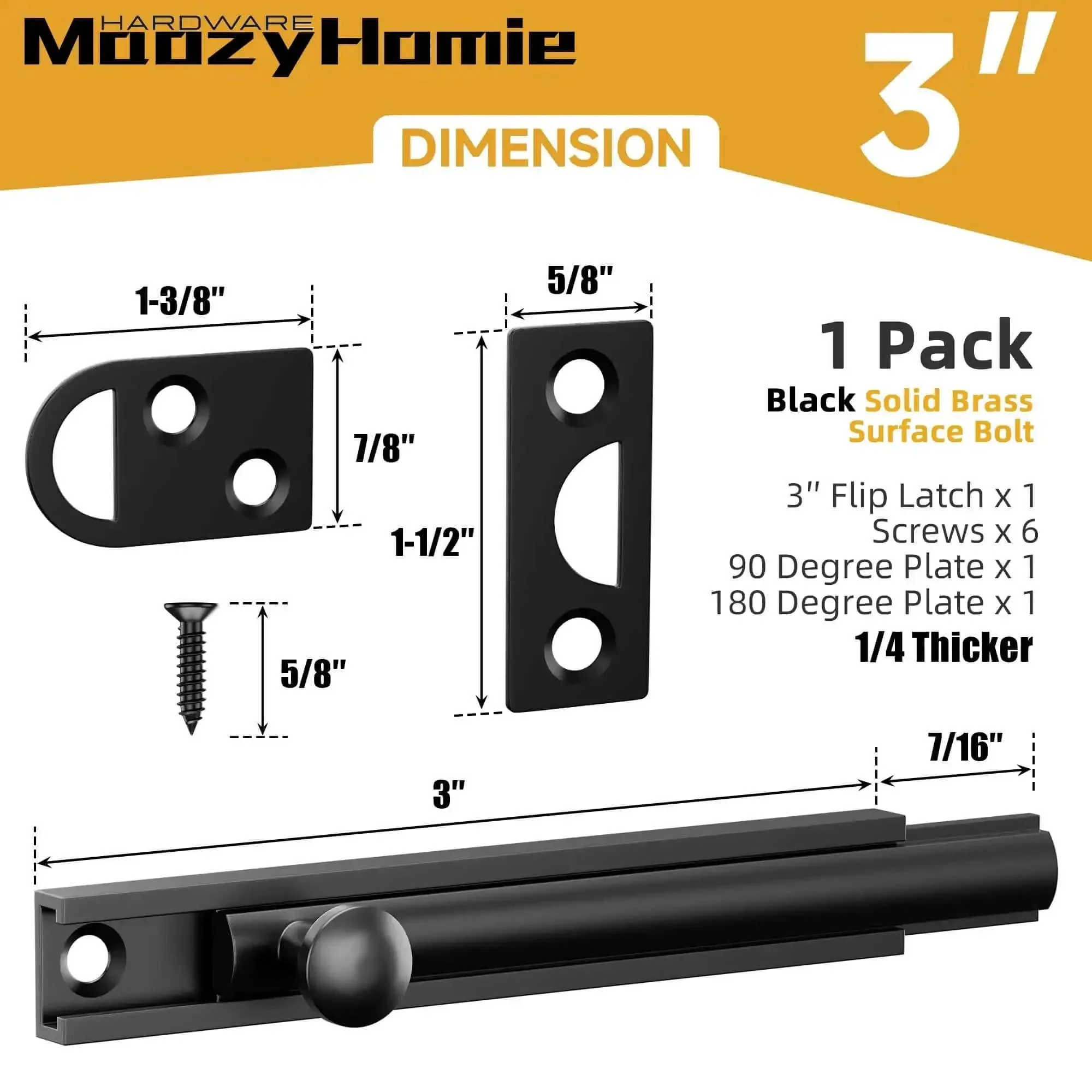 3 Inch Solid Brass Surface Bolt Beefy Built Heavy Duty Concealed Sliding Door Bolt Latch For French Doors Windows Cabinets Gates Black 1 Pack With Screws Includes Mounting Screws - Image 7