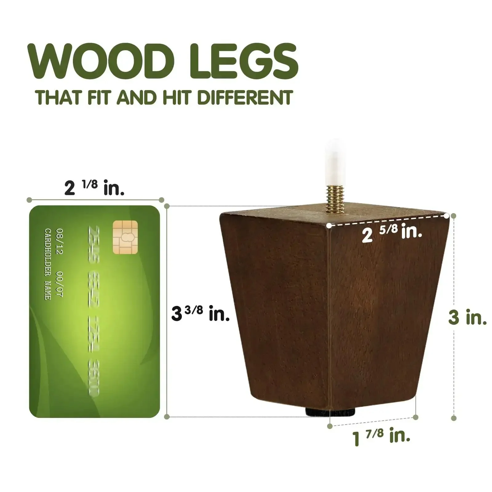 3 Inch Square Wood Furniture Legs Set Of 4 With Levelers, Adjustable Tapered Replacement Feet For Sofa, Couch, Ottomans, Tables And Chairs Brown Walnut Solid Wood Finish - Image 6