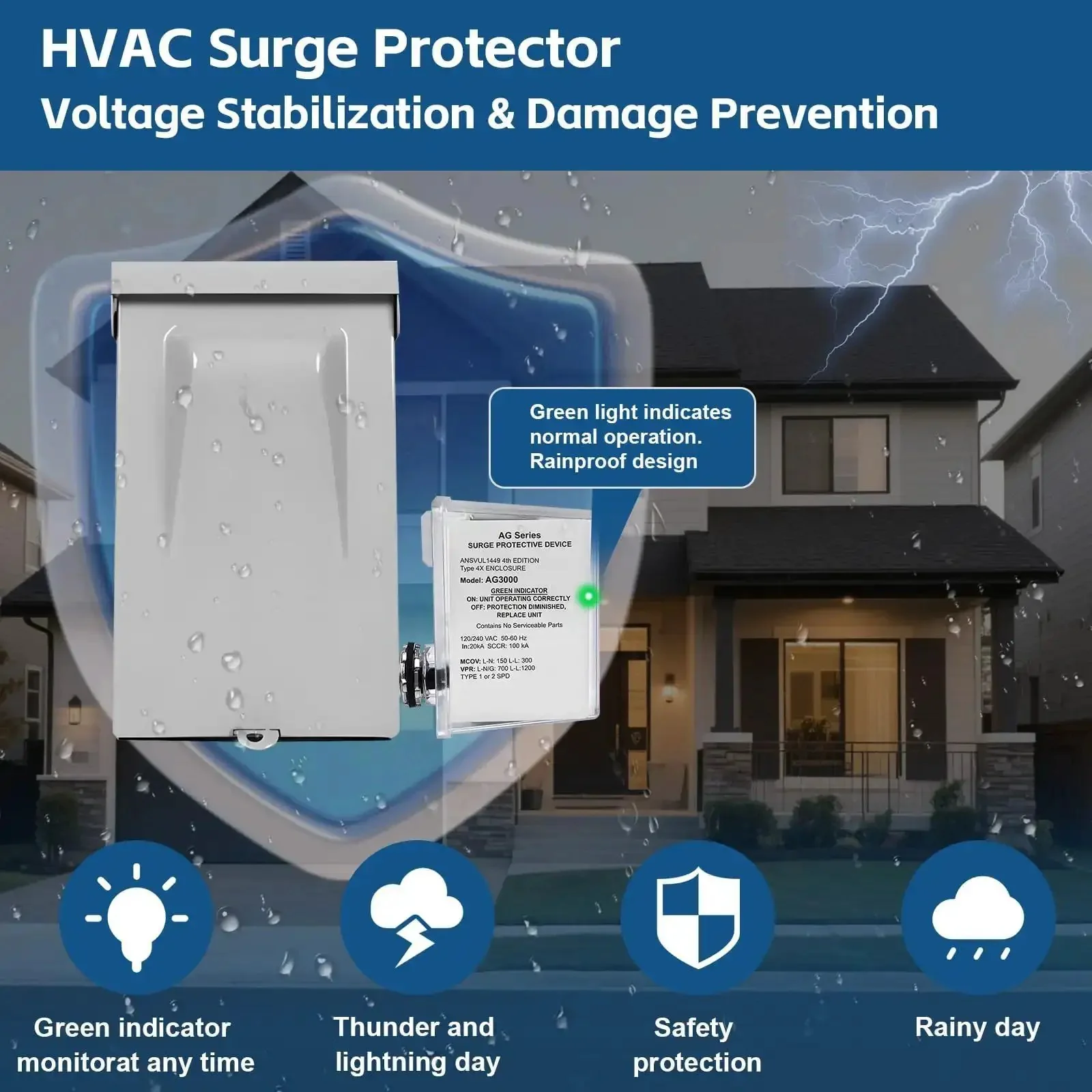 3-Mode HVAC Surge Protector For 120/240V Mini Split Systems With TPMOV Technology, Type 4X Watertight Enclosure, Lightning And Surge Guard For AC, Furnace And Other HVAC Equipment Built For The Job - Image 5