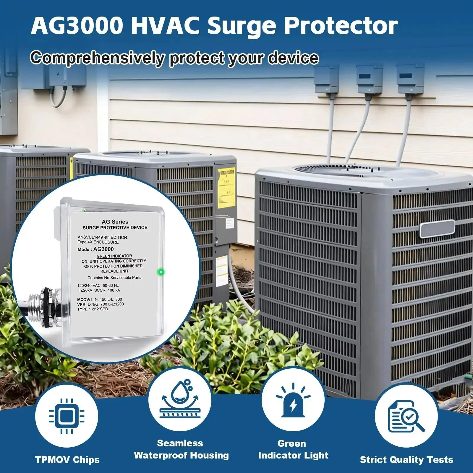 3-Mode HVAC Surge Protector For 120/240V Mini Split Systems With TPMOV Technology, Type 4X Watertight Enclosure, Lightning And Surge Guard For AC, Furnace And Other HVAC Equipment Built For The Job - Image 6